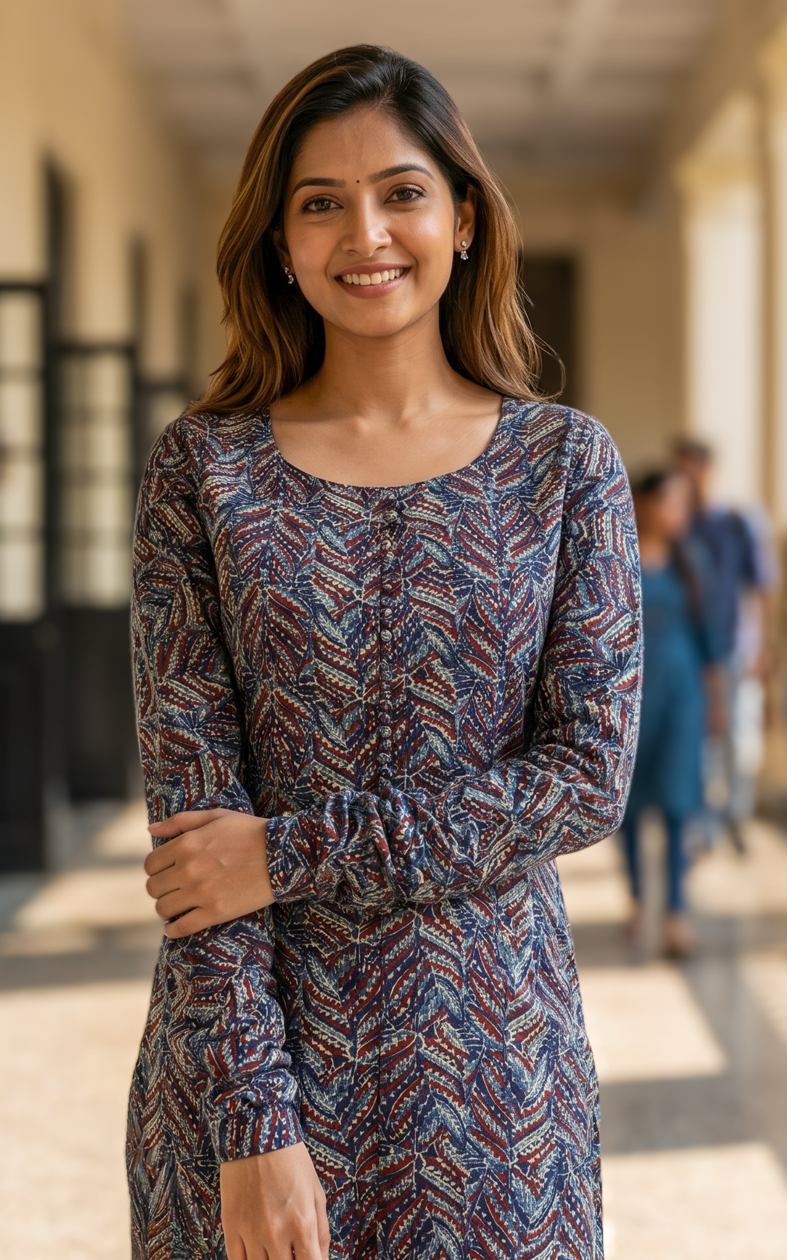 Cotton kurti with gathered sleeves for women
