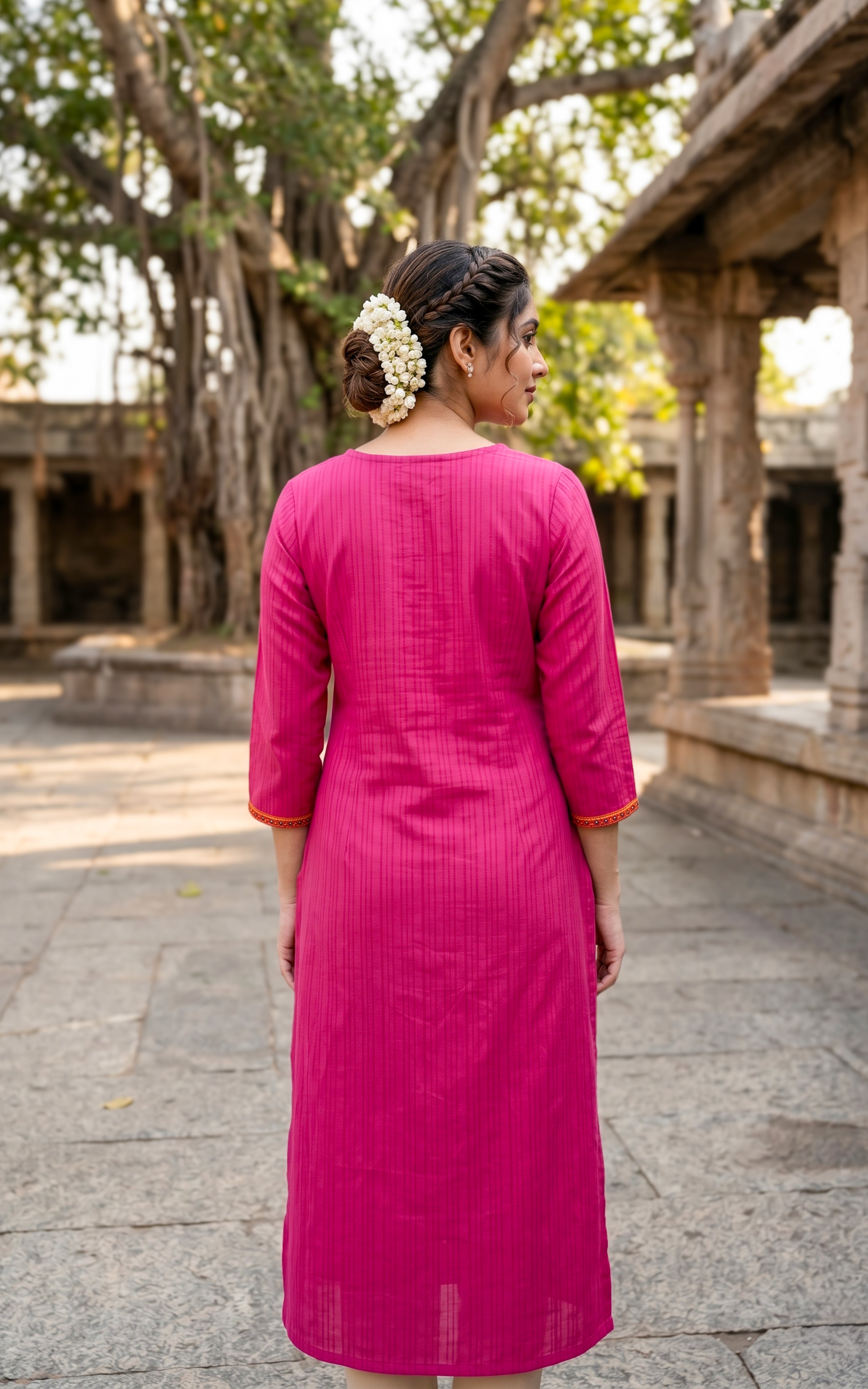 Pink classic cotton kurti with handloom dupatta for women