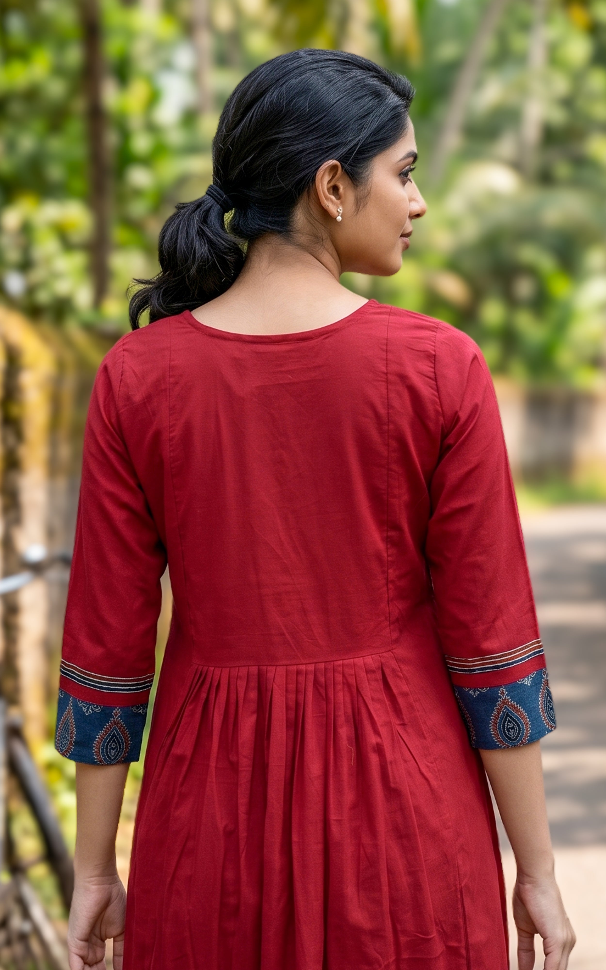 Red Cotton Aline Kurti Set with Side Slit for Women