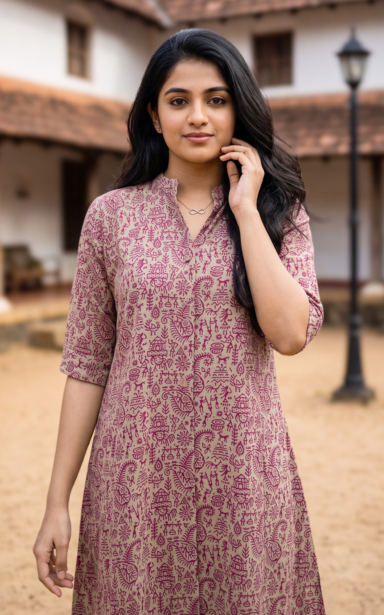 Burgundy and Beige Cotton Flex Office Wear Kurti Set for Women