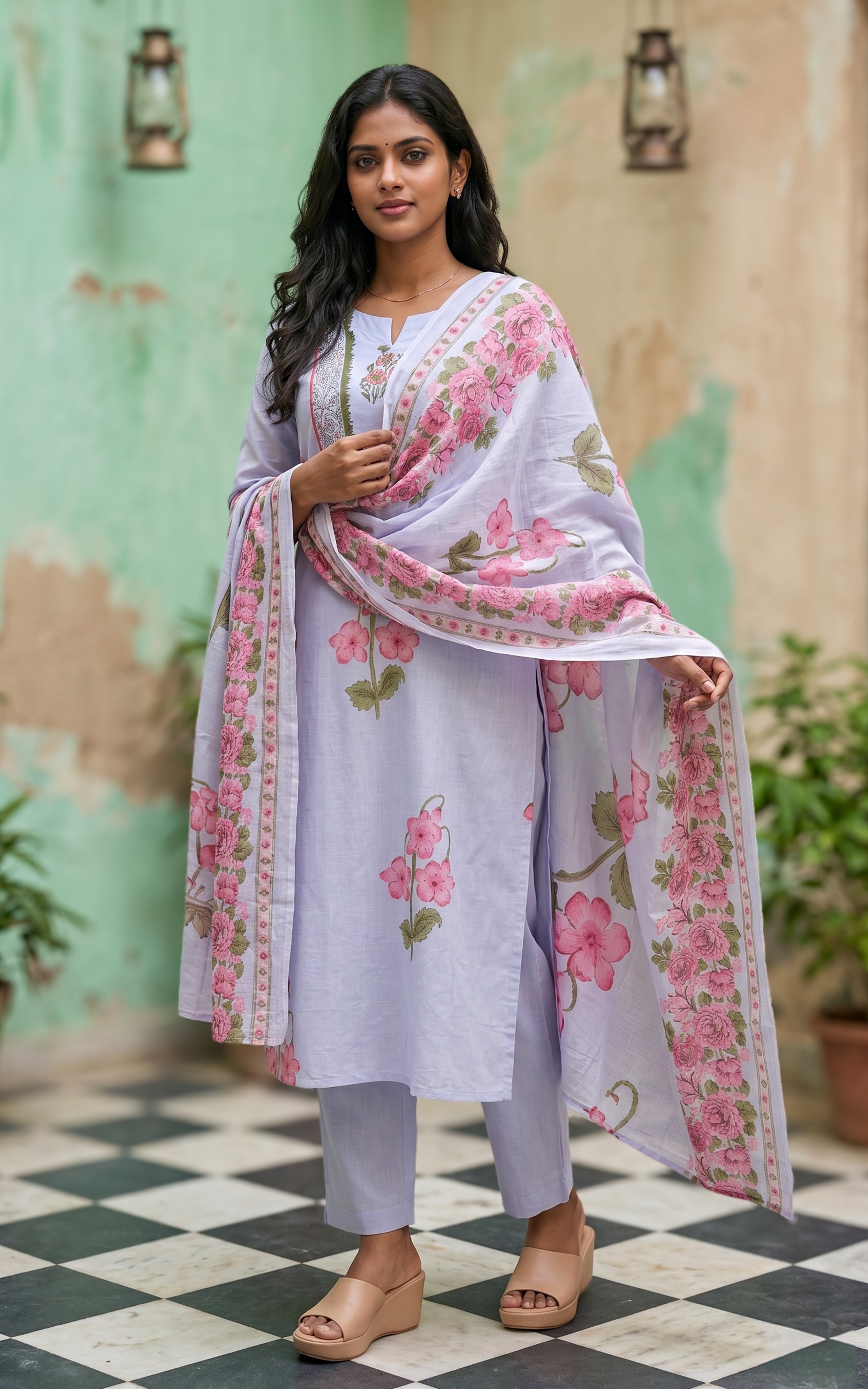 Elegant handblock printed kurti set