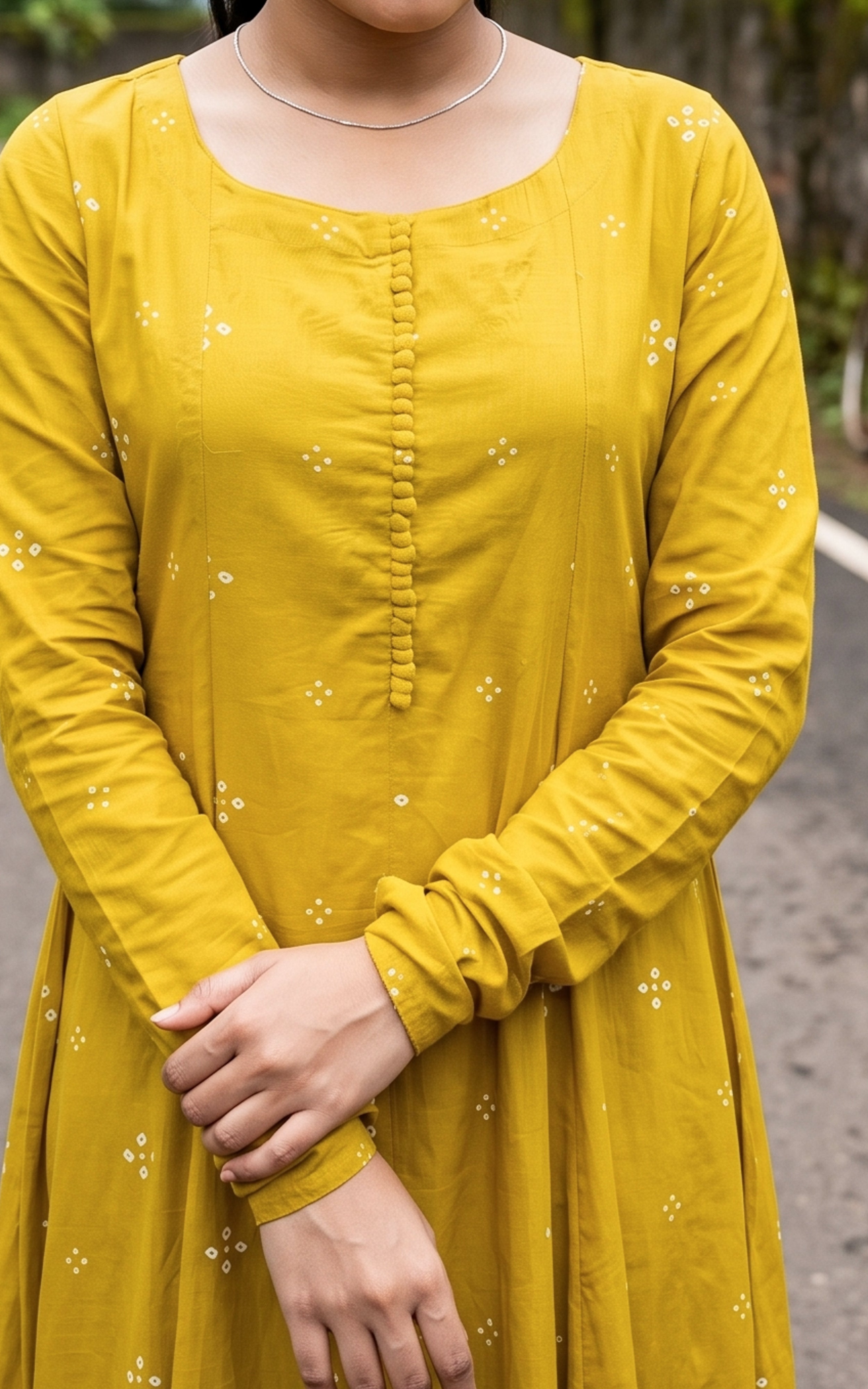 Lime Green Cotton Aline Kurti Featuring Gathered Sleeves for Women