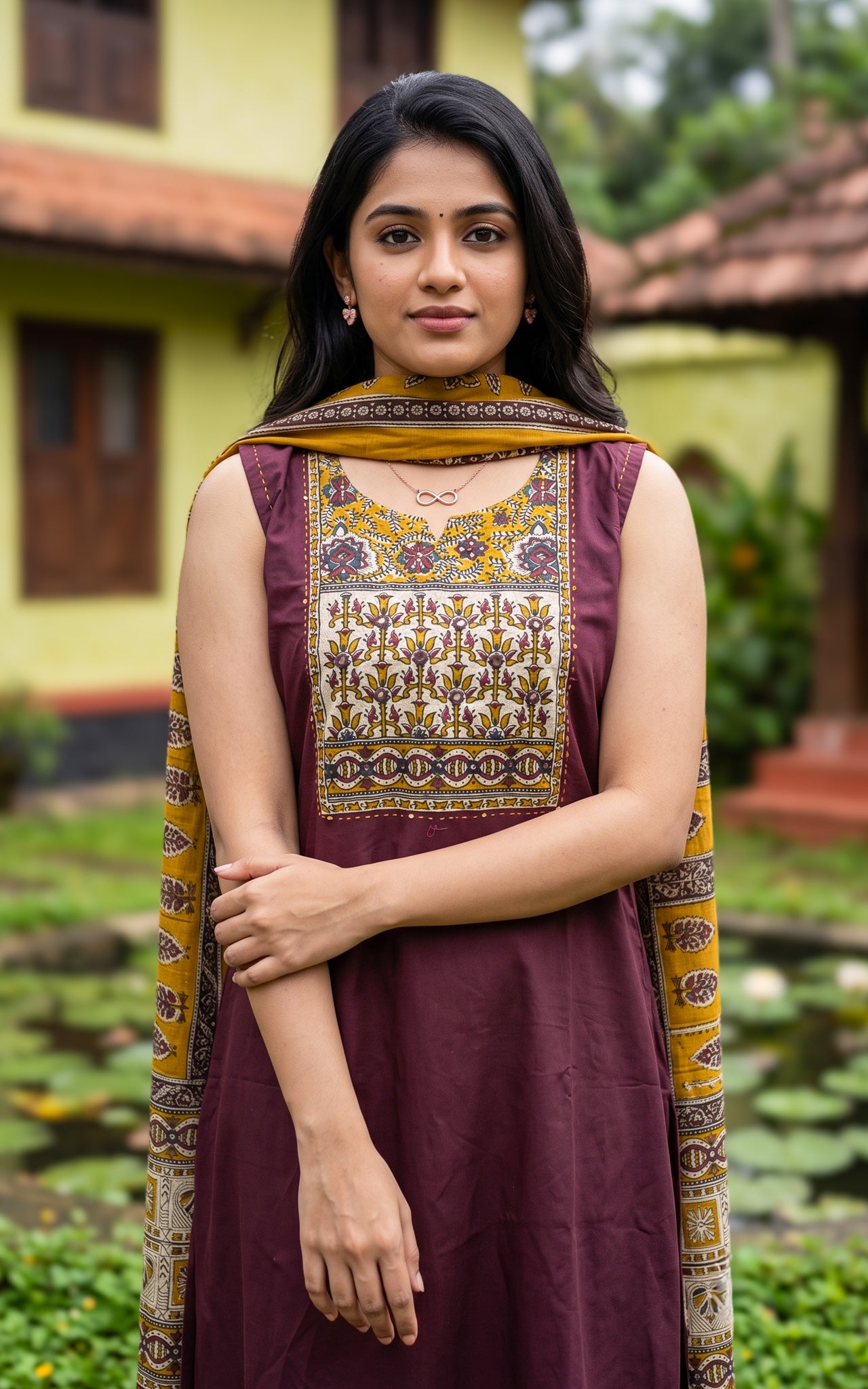 Ranvika Plum Handblock (Kurti+Pant+Dupatta)