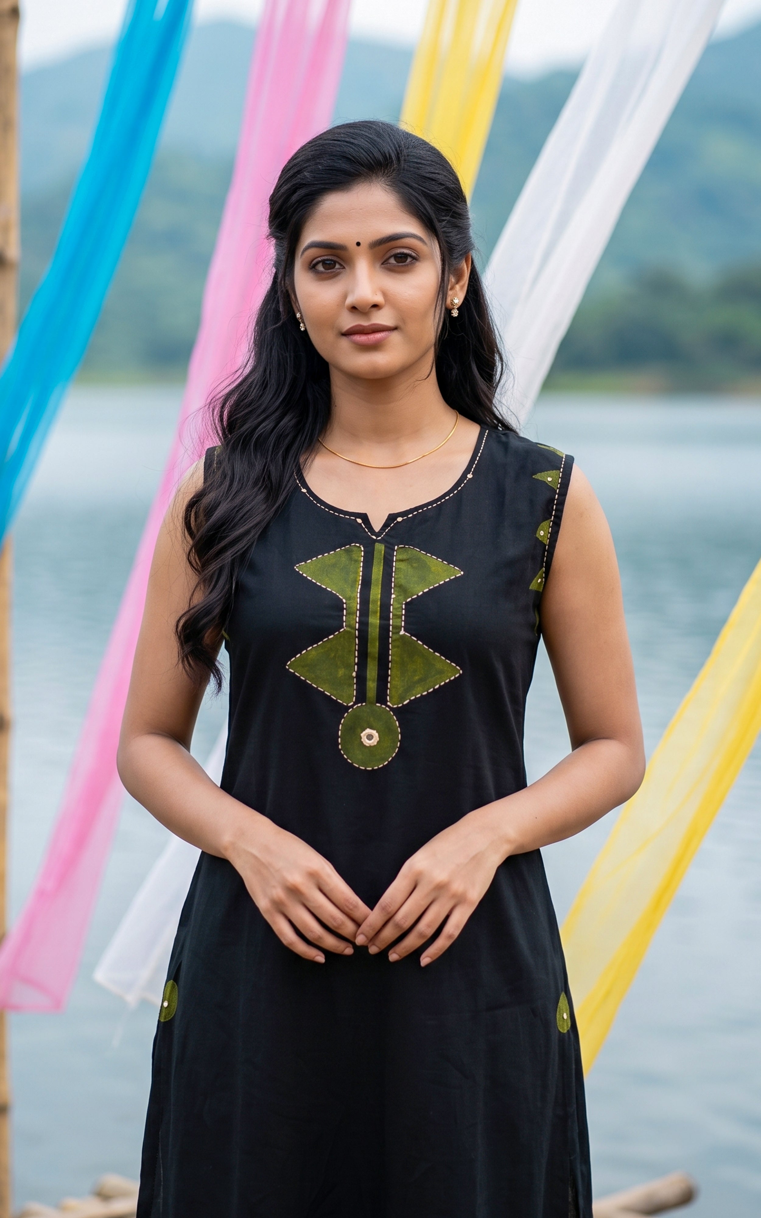 Instore – Black Kanisri Handblock Kurti Set for Women – Cotton – Handblock Printed – Ethnic Wear