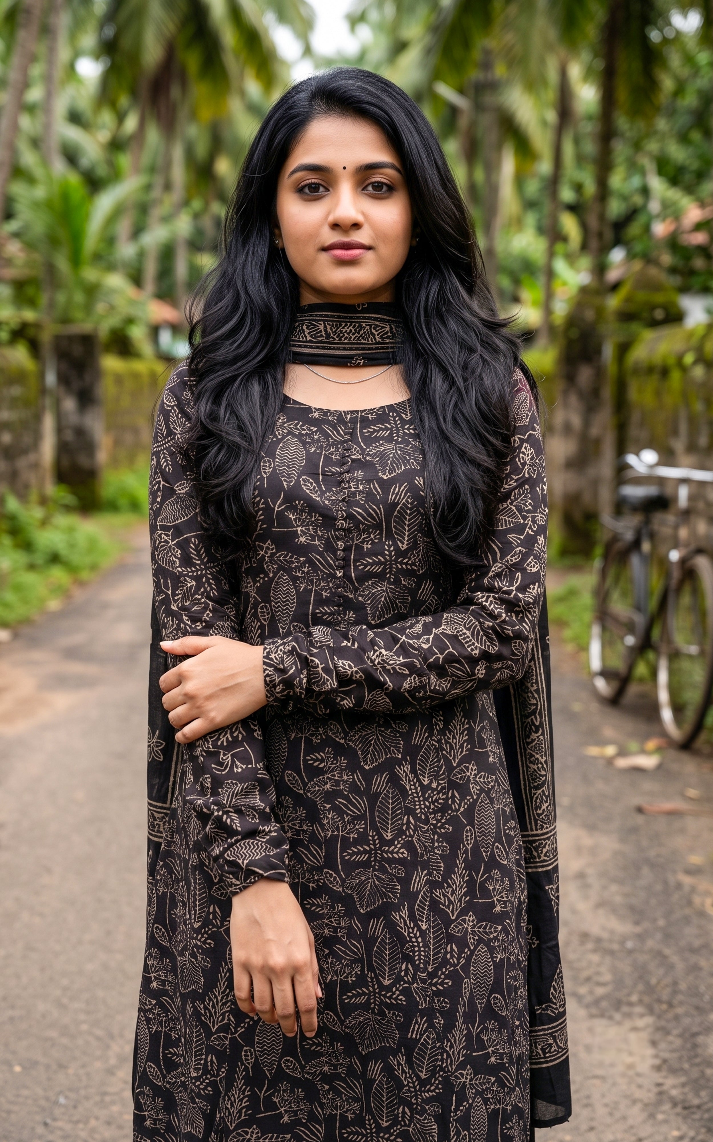 Black Cotton Casual Wear Kurti with Dupatta for Women