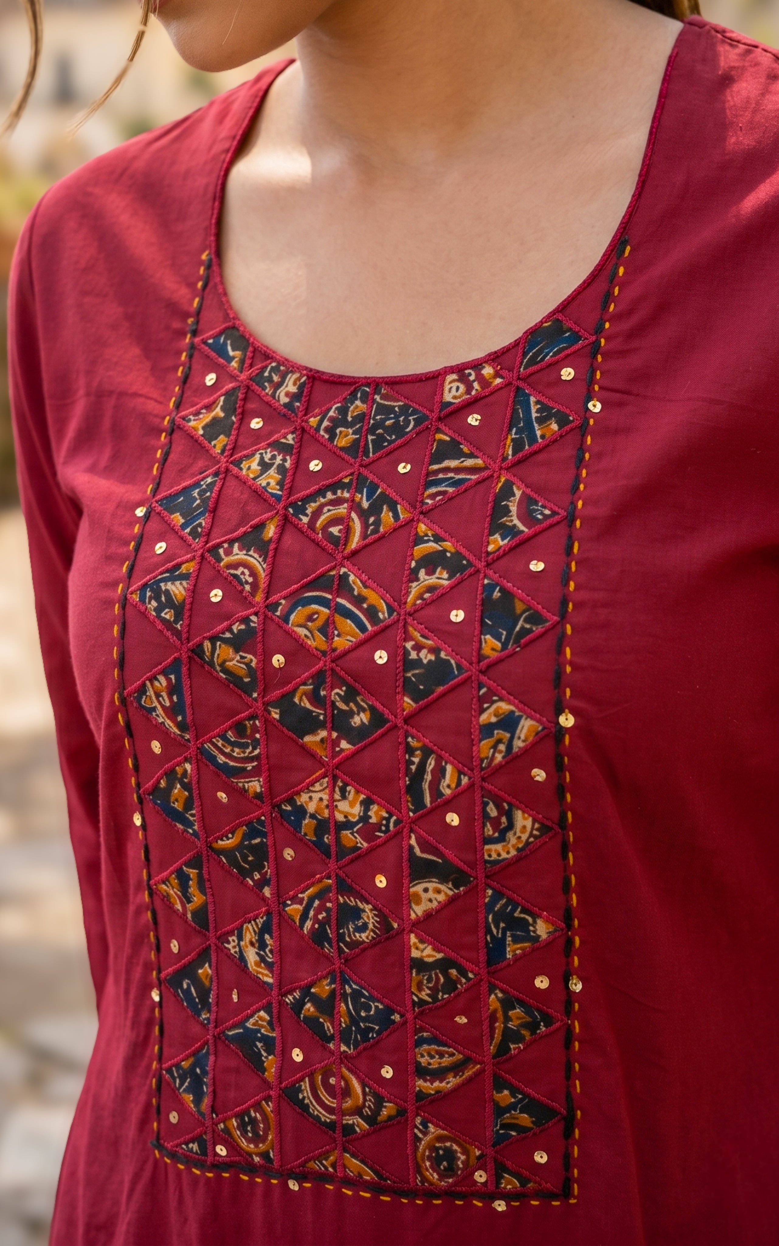 Maroon daily wear cotton kurti for women