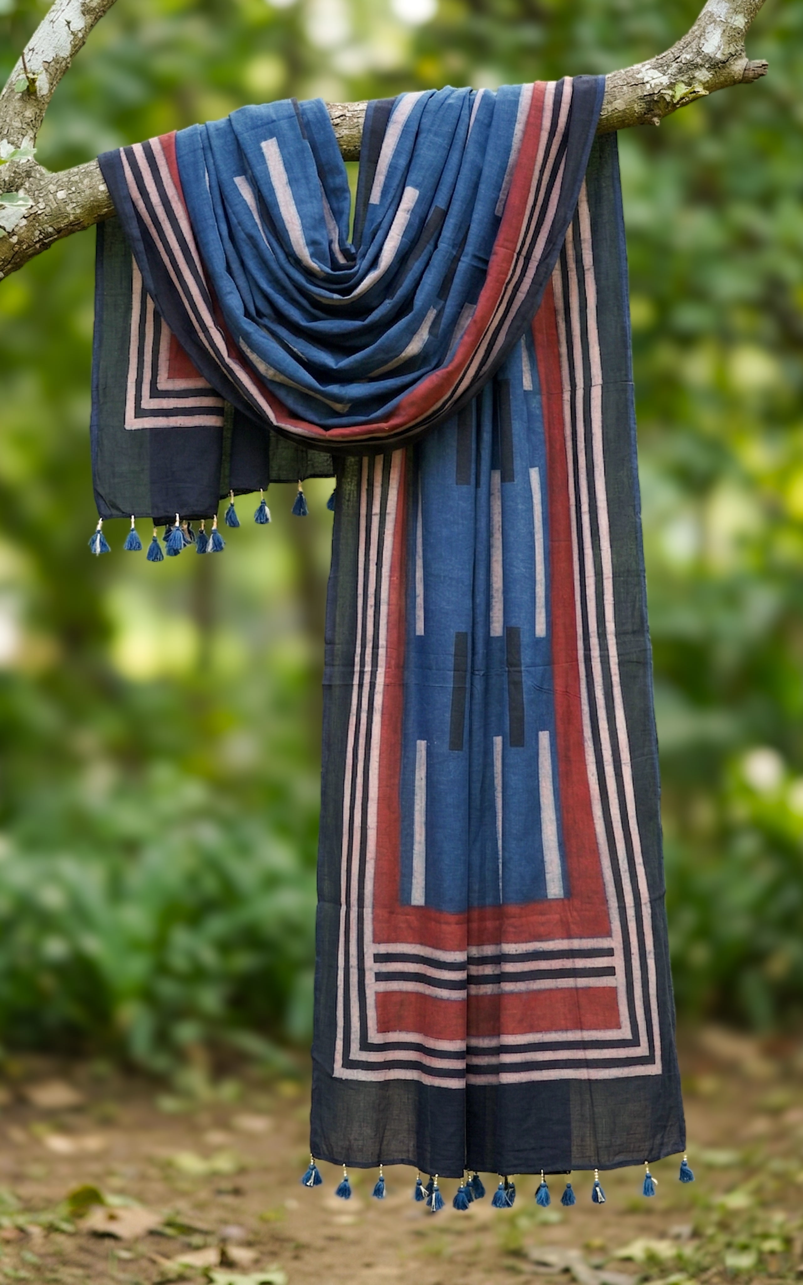 Instore – Earthy Tones Handblock Printed Dupatta for Women – Cotton – Tassels – Ethnic Wear
