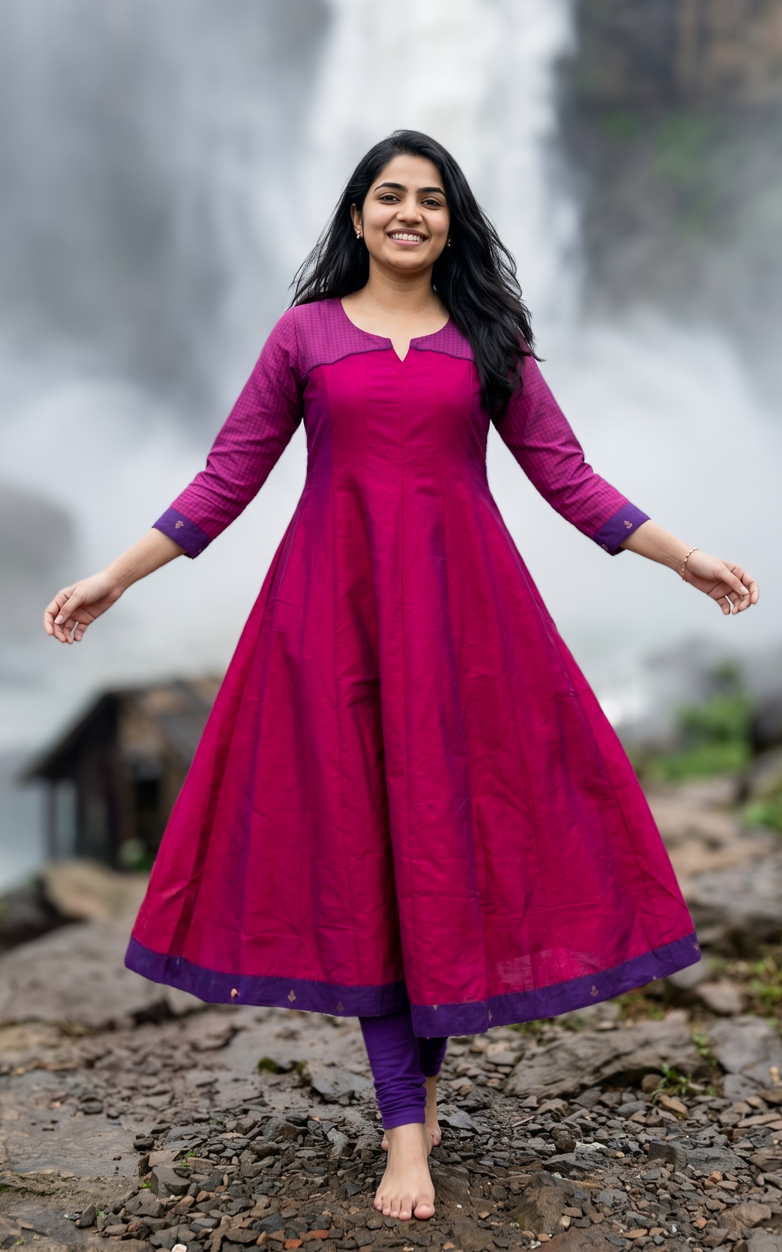 Pink silk cotton Anarkali kurti for women