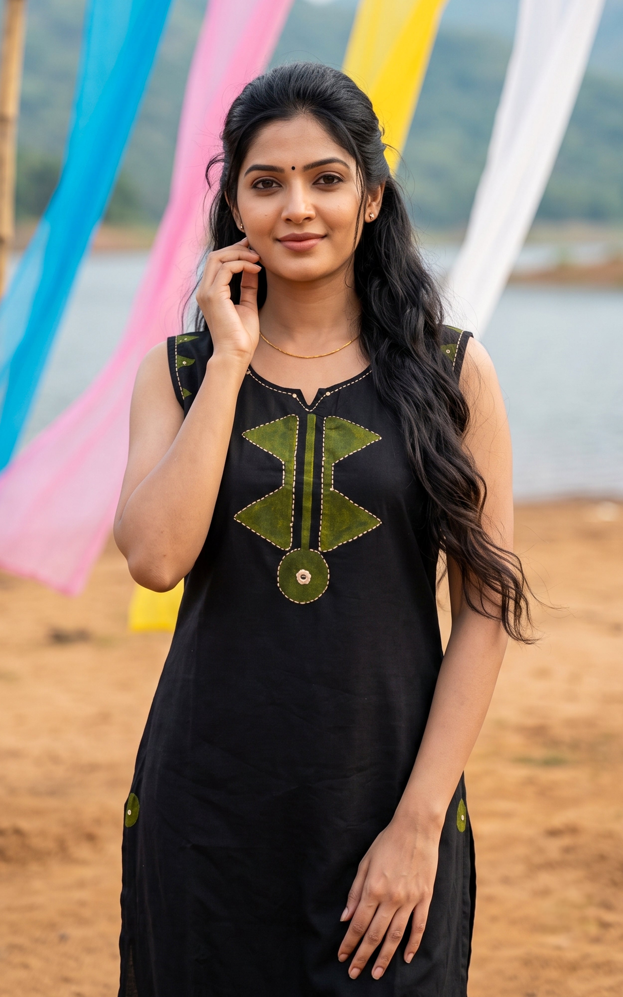 Instore – Black Kanisri Handblock Kurti Set for Women – Cotton – Handblock Printed – Ethnic Wear