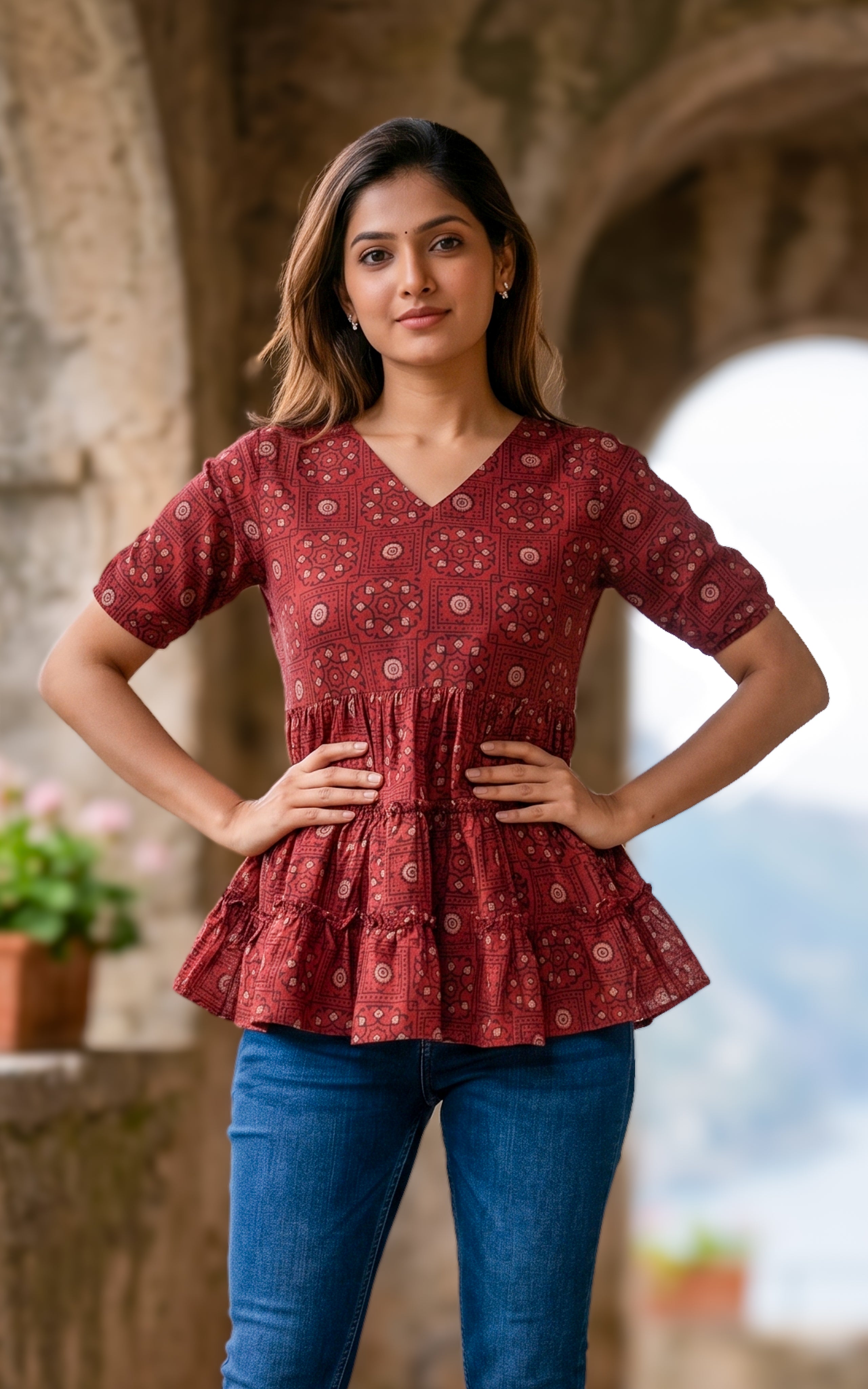 Handblock printed ethnic top for women