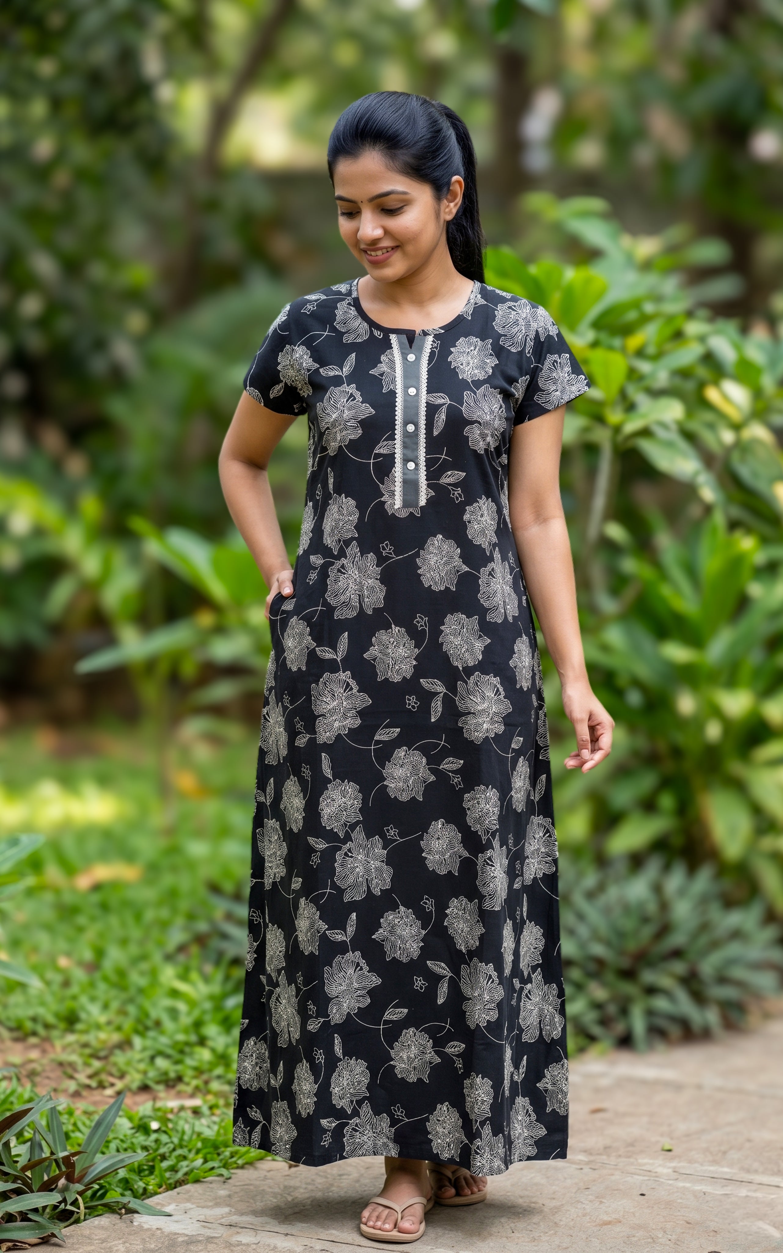 Cotton Straight Fit Nighty-160SS14C