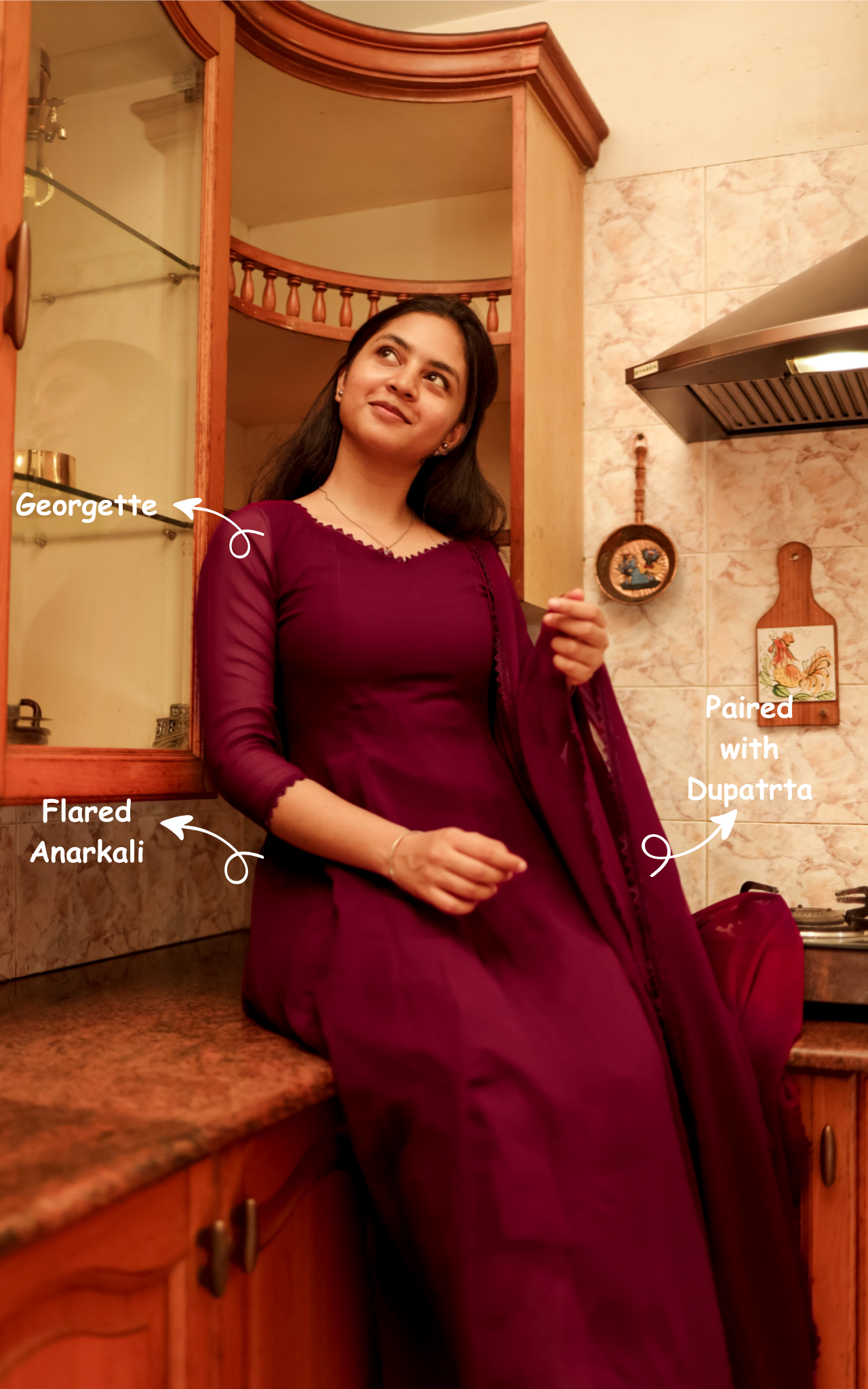 Om Shanti Oshanna Wine (Kurti+Dupatta)