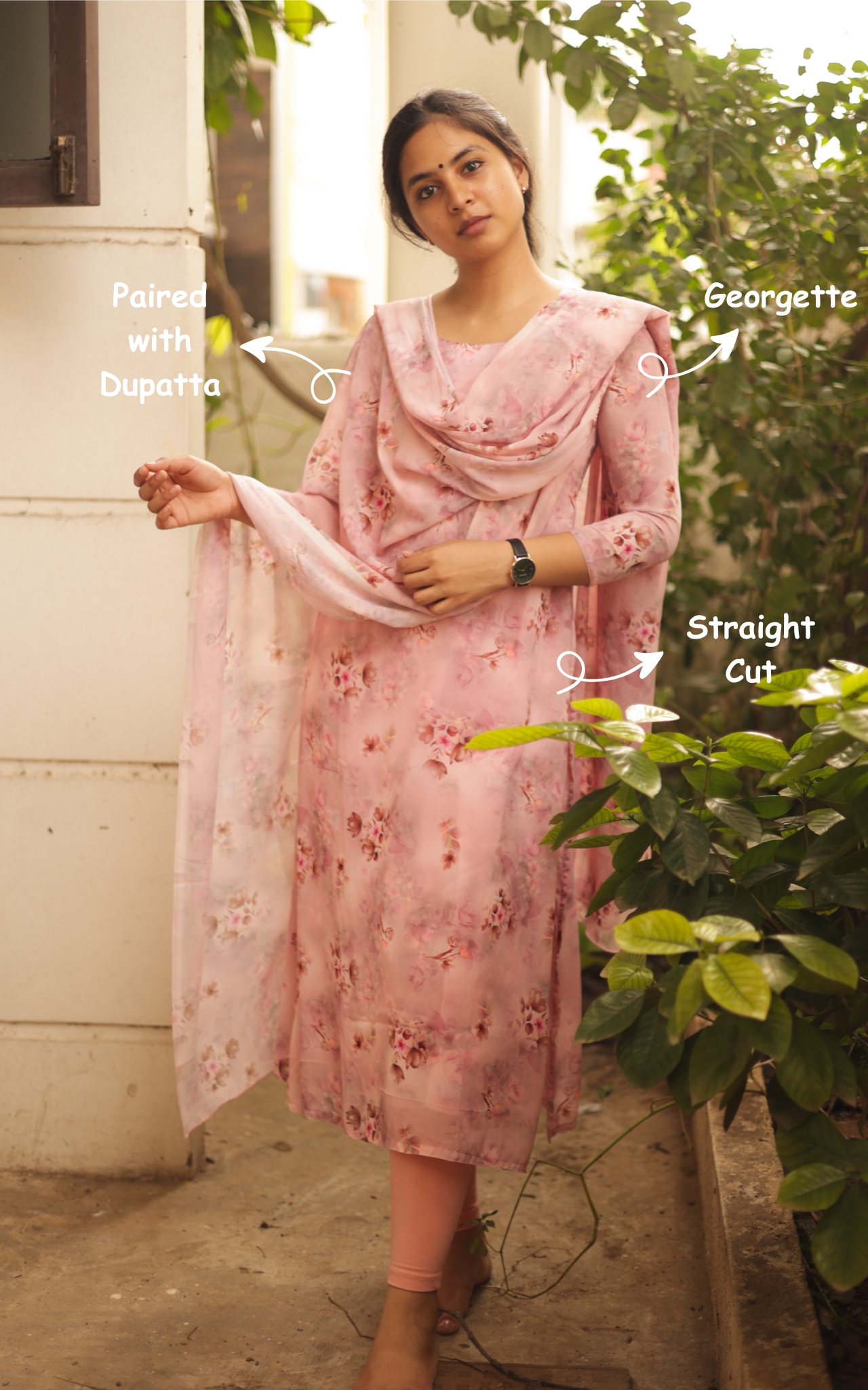 Instore - Cotton Straight Cut Kurti with Dupatta, Side Slit & Movie Recreation Ethnic Wear