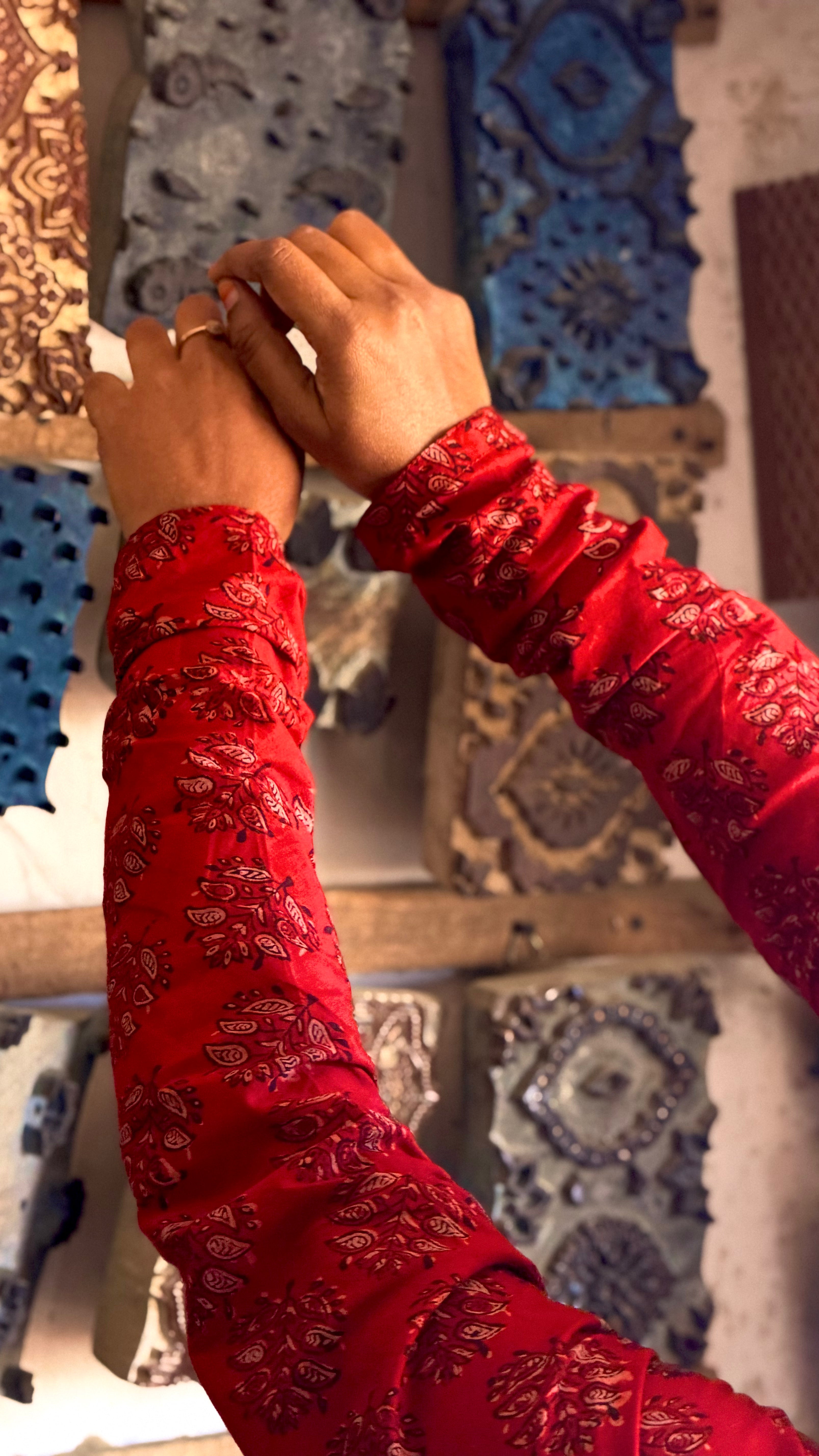 Ajrakh maroon hand block printed cotton top for women