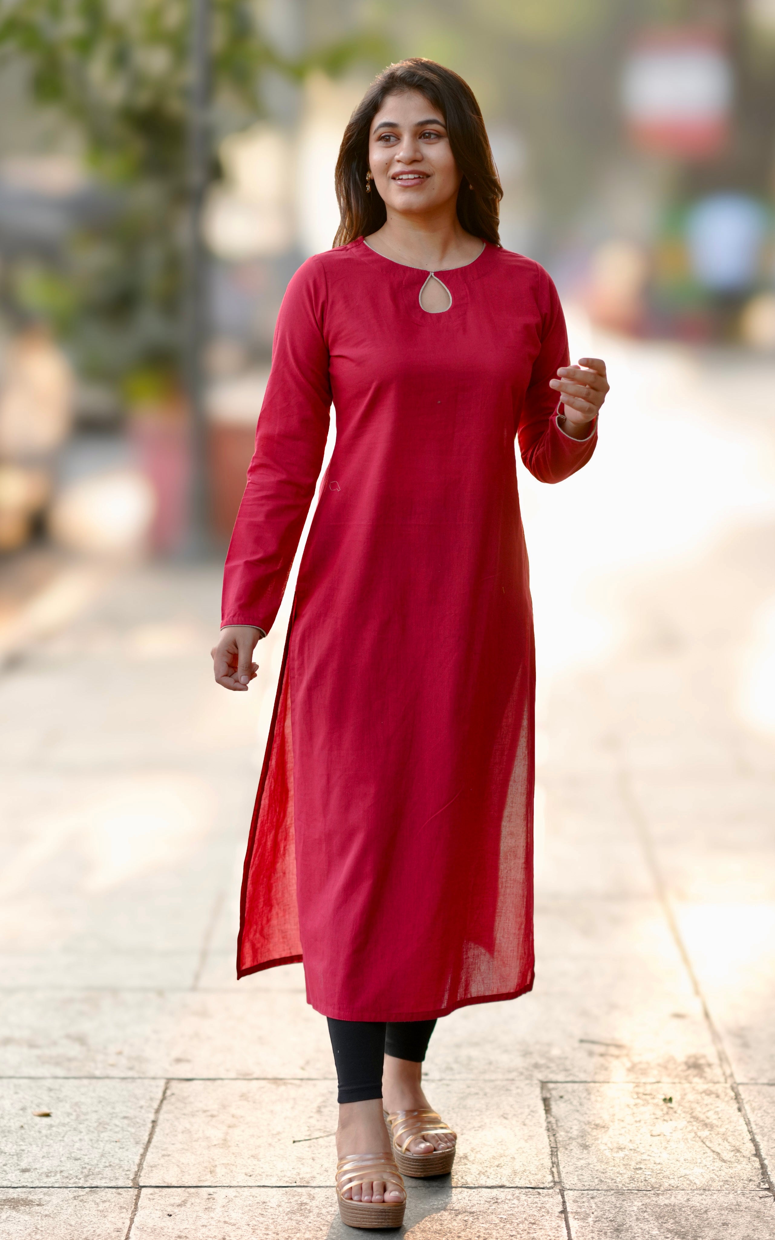 Instore – Maroon Nakshathra Kurti with Dupatta for Women – Cotton – Festive Ethnic Wear