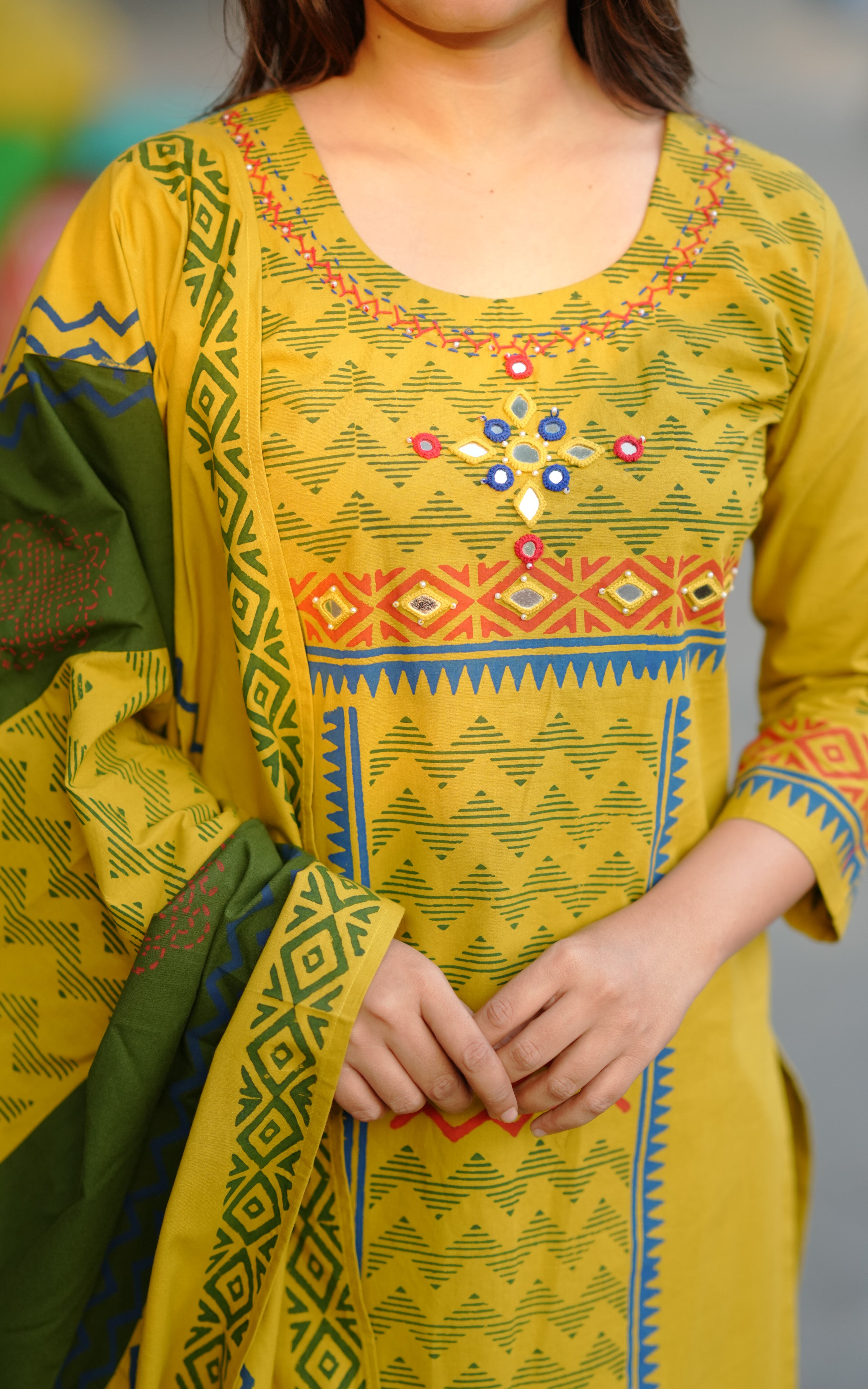 Haleema Lime Green Handblock (Kurti+Dupatta)