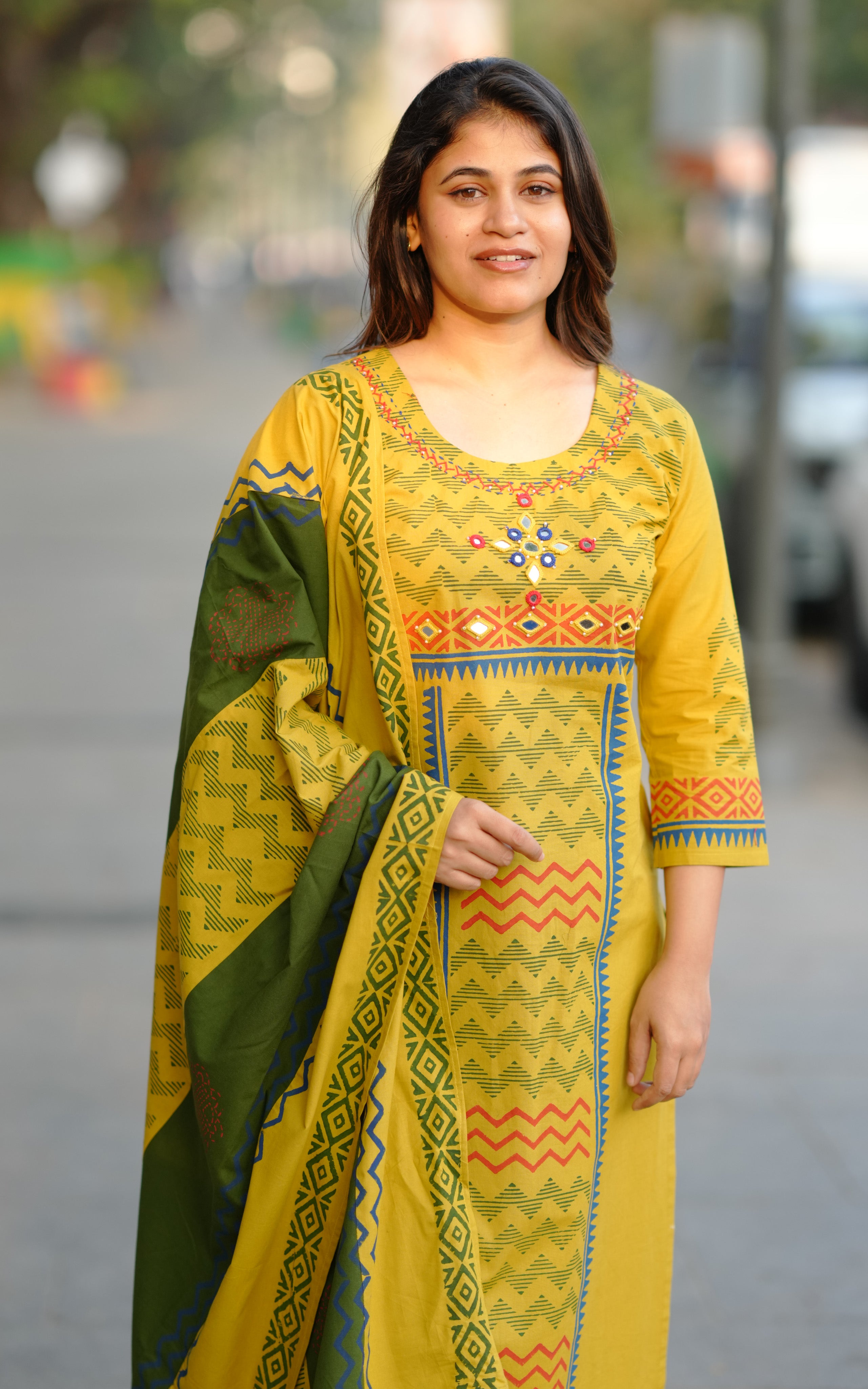 Handblock Printed Kurti with Dupatta for Women
Mirror Embroidery Kurti Set for Women
