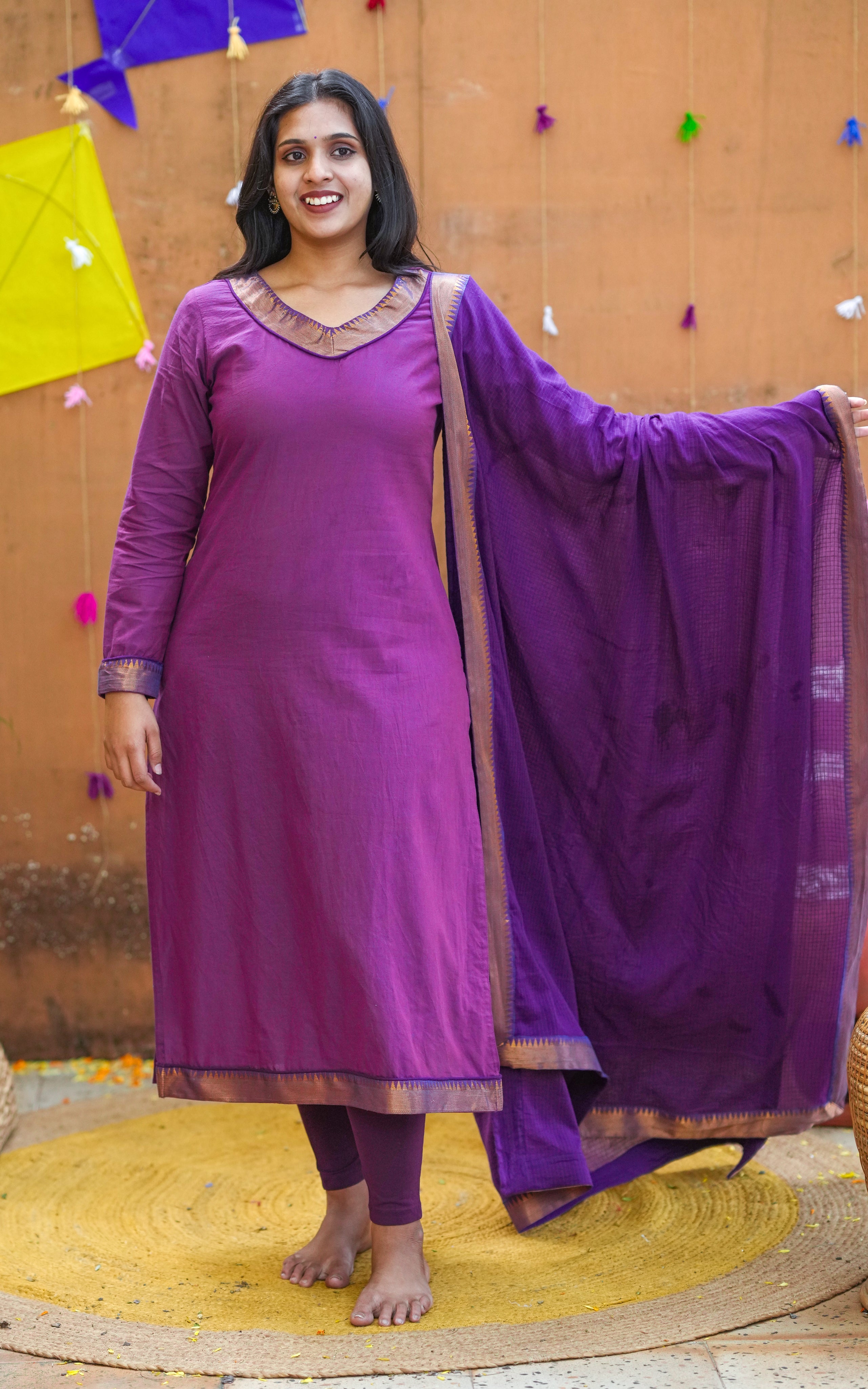 Instore – Purple Hamsika Kurti with Dupatta for Women – Cotton – Indian Ethnic Wear