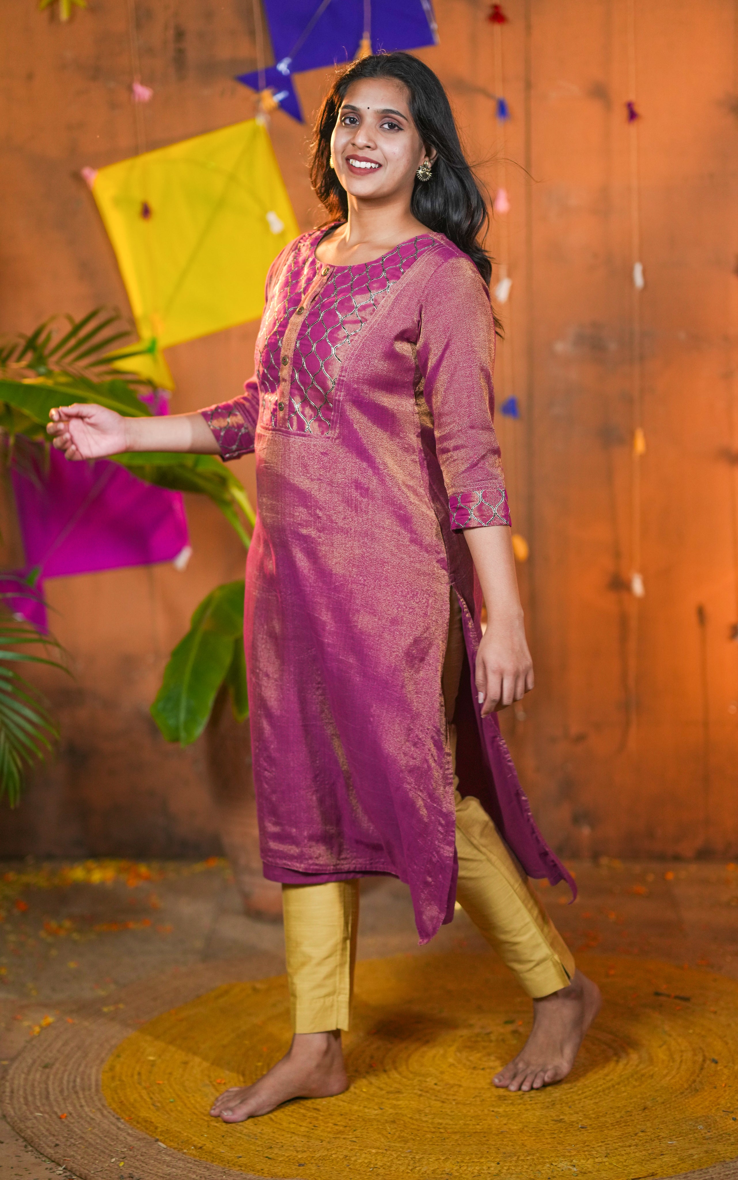 Instore – Magenta Isaipriya Kurti for Women – Art Chanderi – Indian Ethnic Wear
