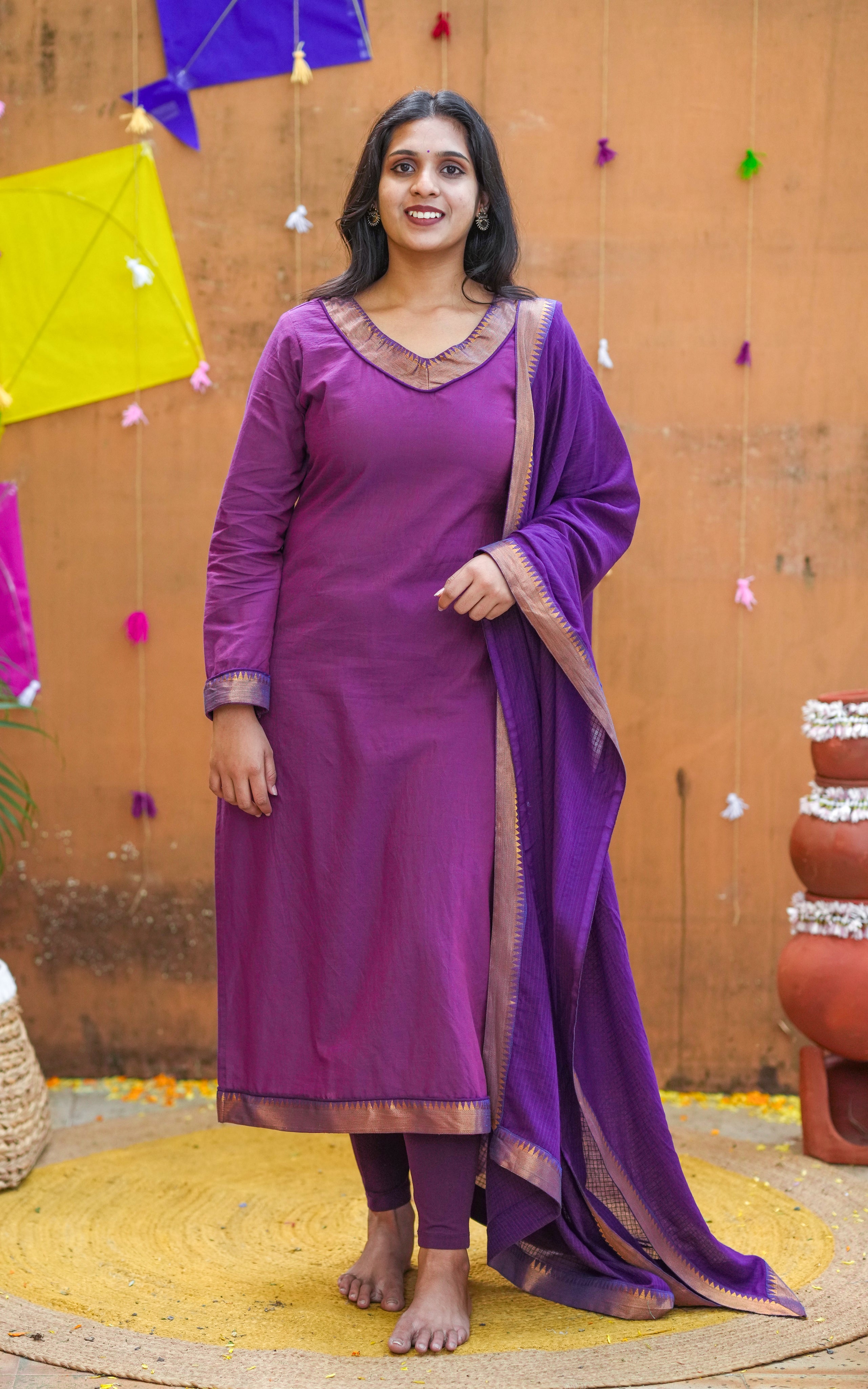 Instore – Purple Hamsika Kurti with Dupatta for Women – Cotton – Indian Ethnic Wear
