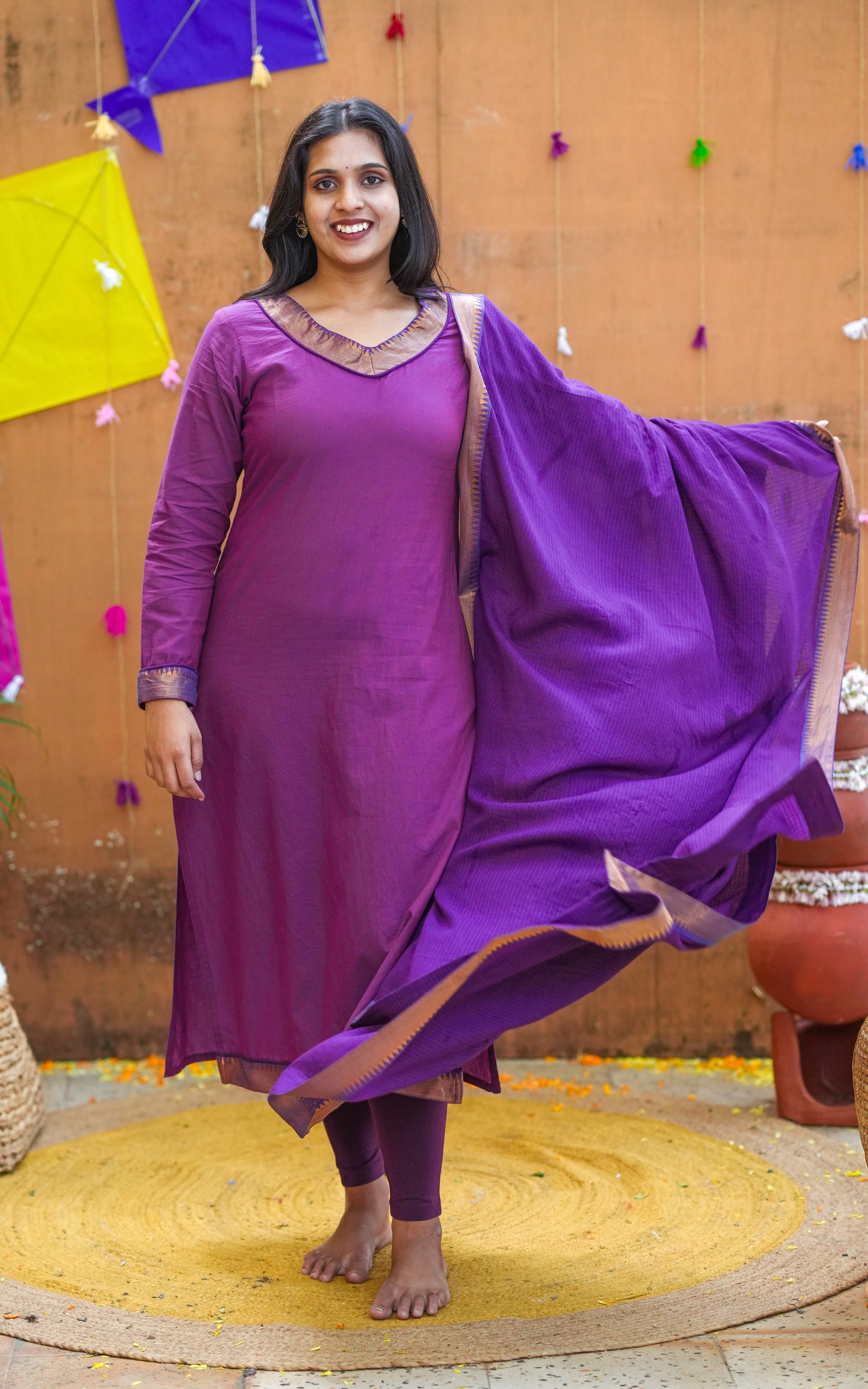 Instore – Purple Hamsika Kurti with Dupatta for Women – Cotton – Indian Ethnic Wear