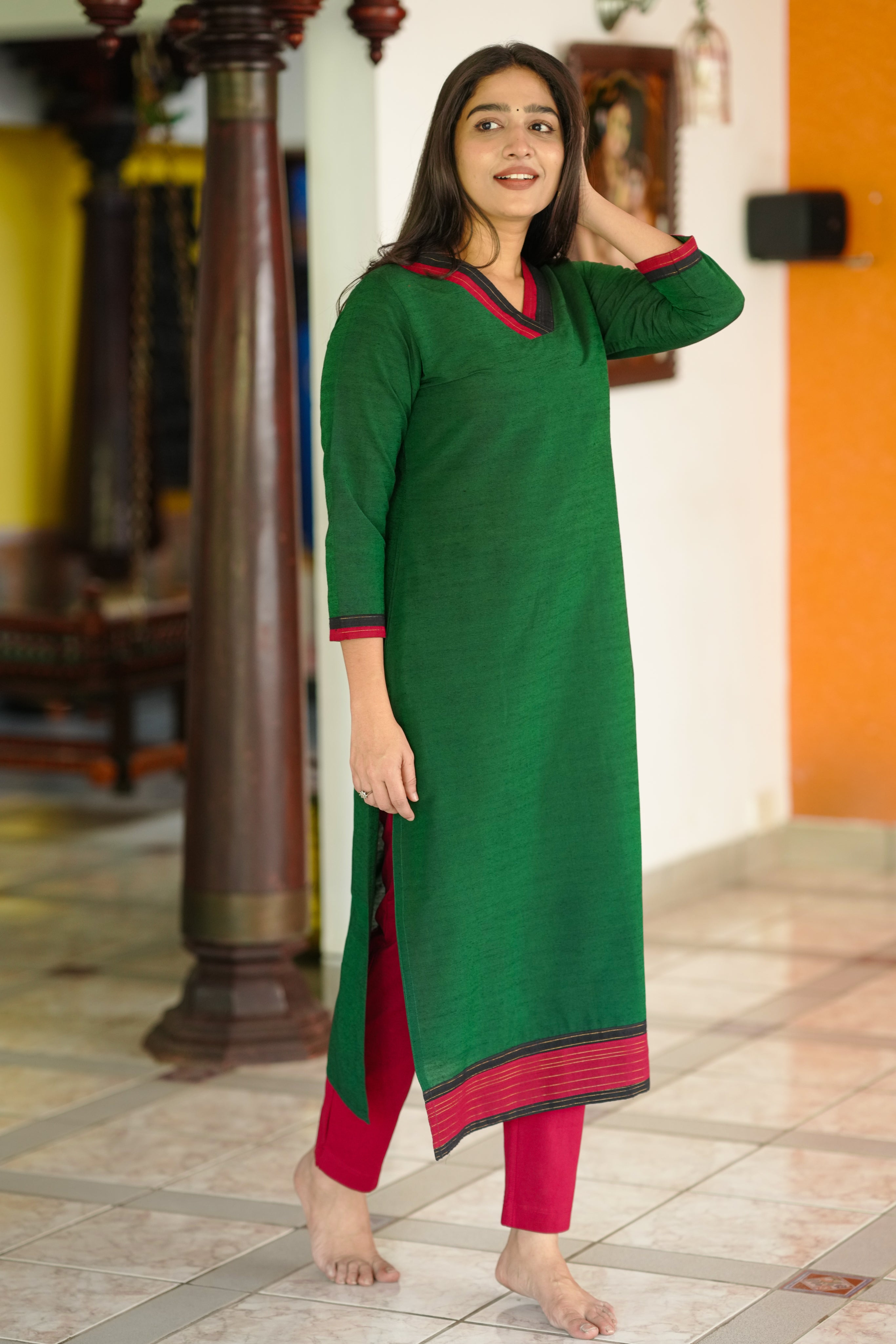 Green traditional kurti for women