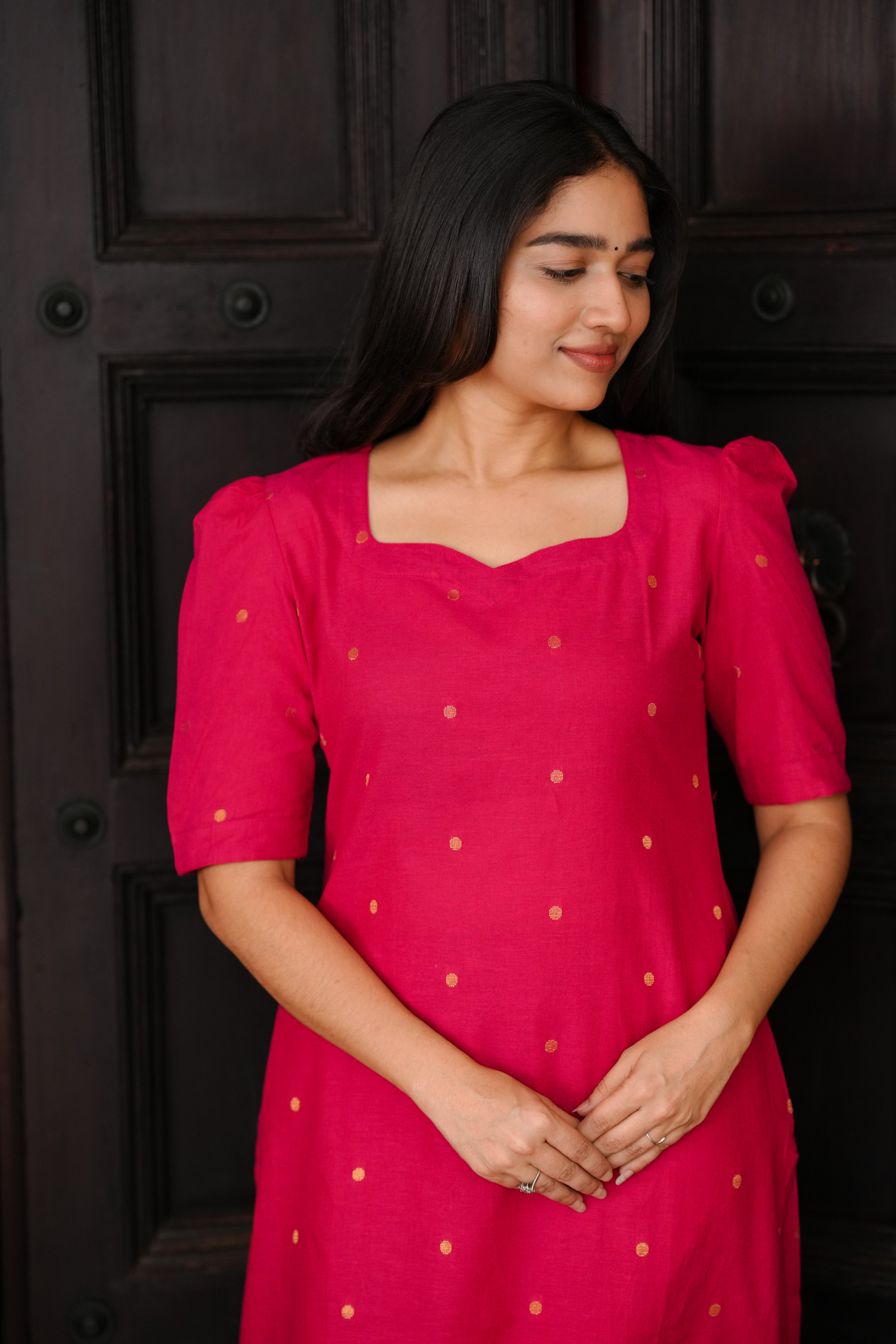 Traditional south cotton zari butta kurti for women