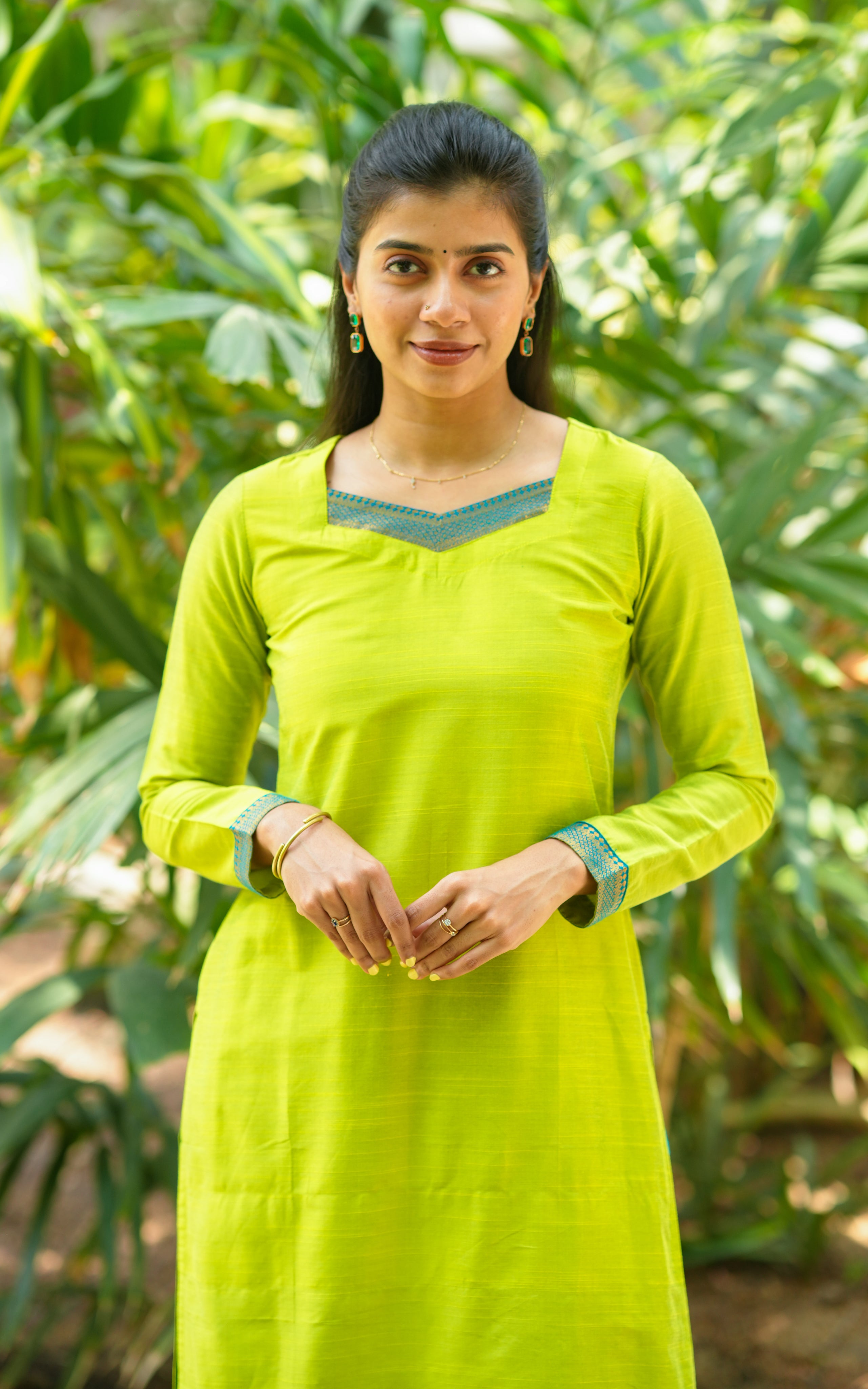 Parrot green ethnic silk cotton kurti for women