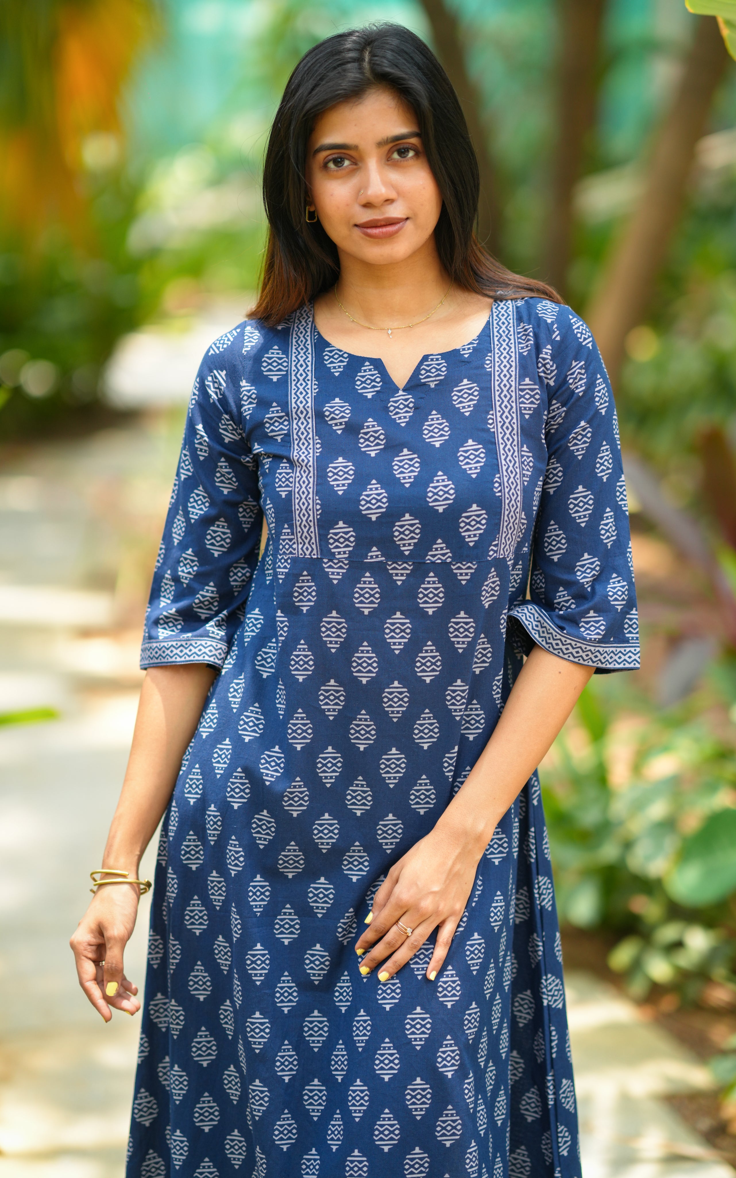 Comfortable navy blue cotton kurti for women