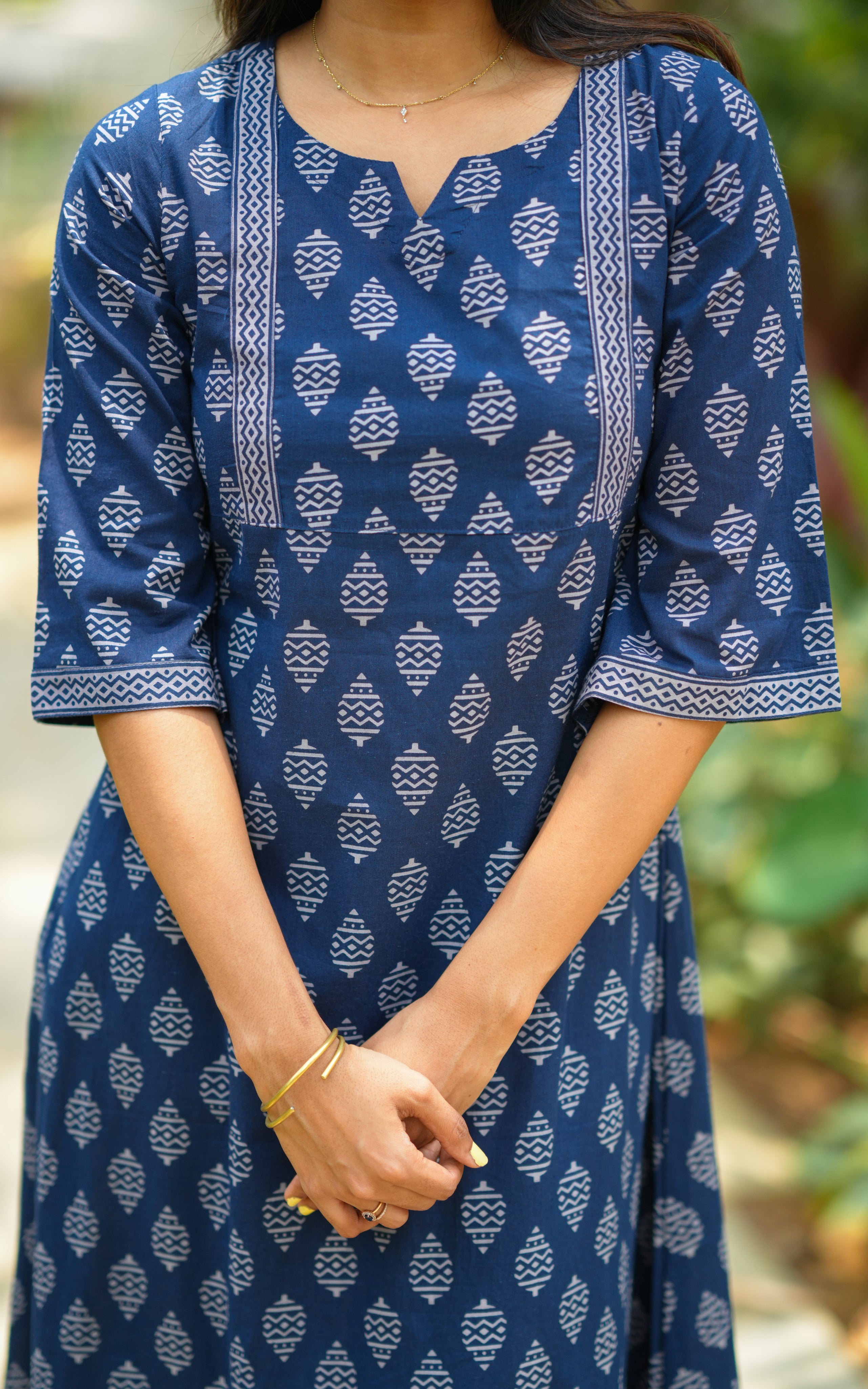 Navy blue classic cotton kurti for women