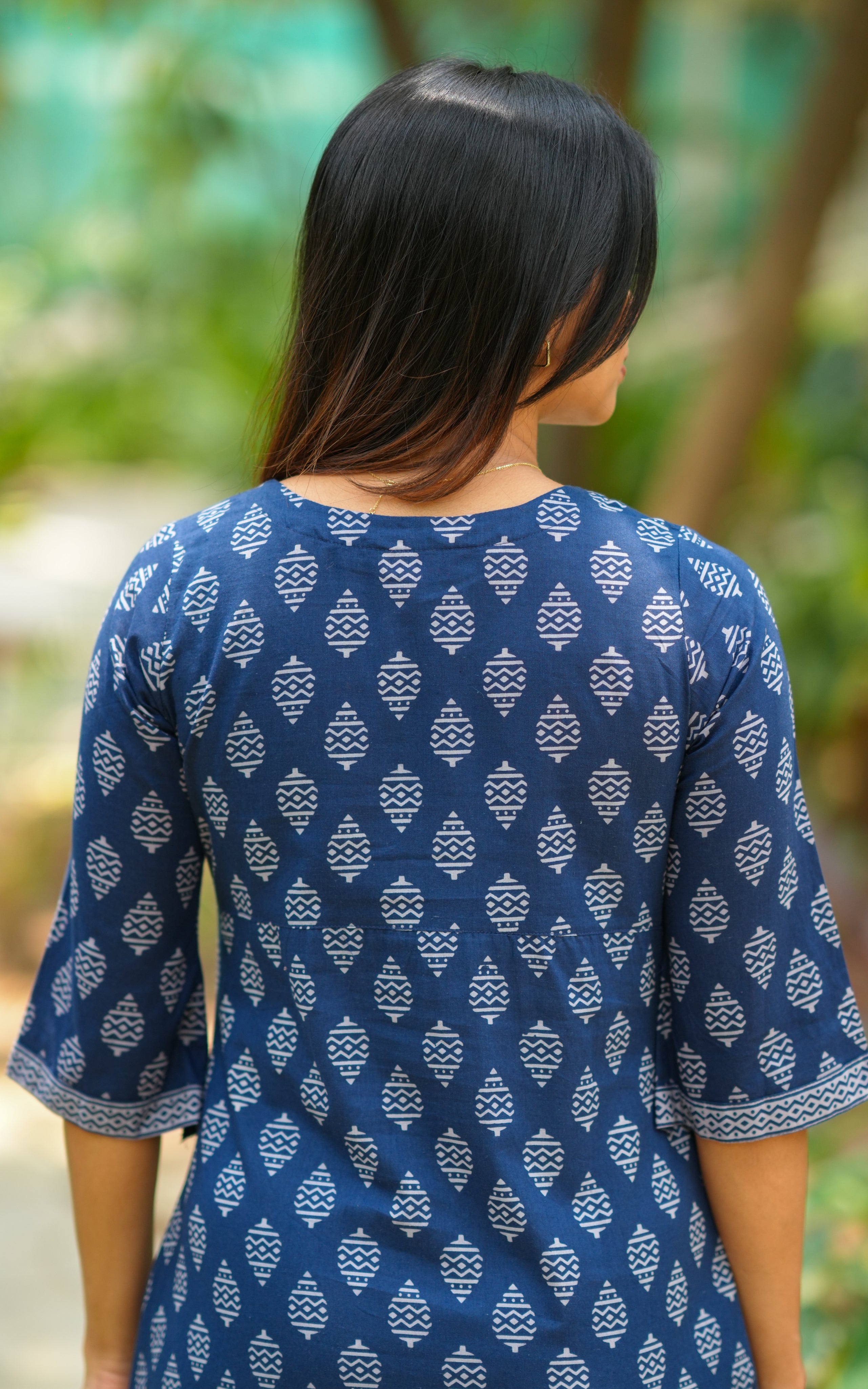 Cotton printed bell sleeve kurti for women
