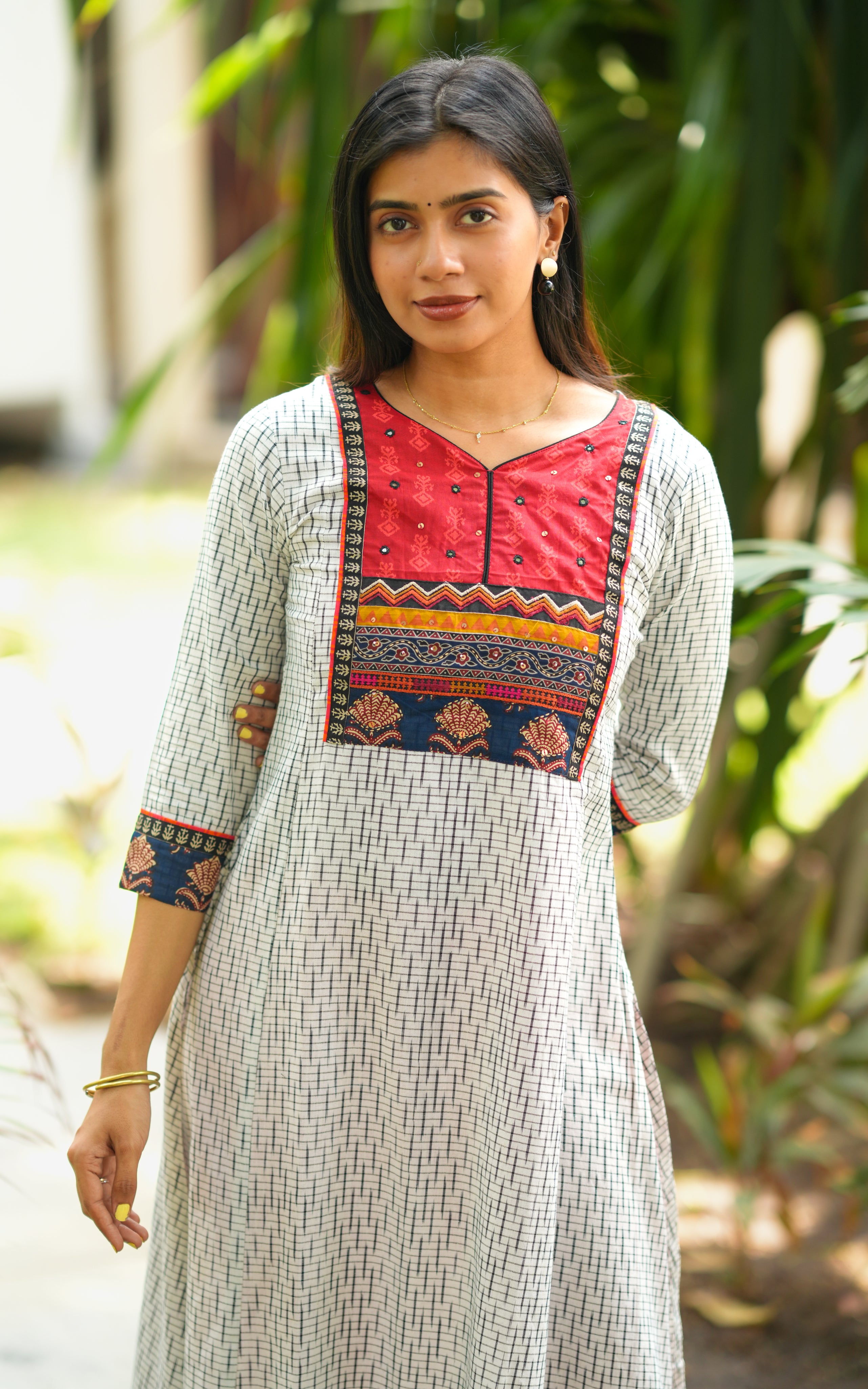 White cotton kurti with side slit for women