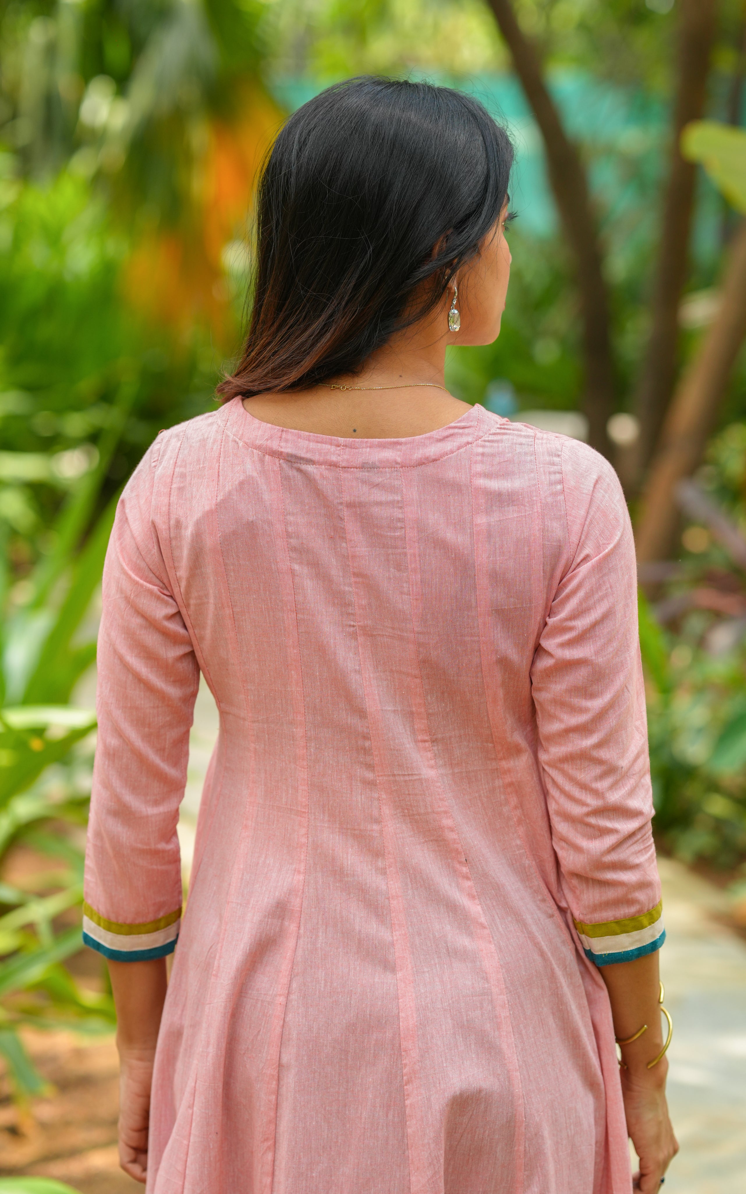 Instore - Dusty Peach Cotton Full Flared Anarkali with One Side Pocket, Paired with Cotton Dupatta, No Lining