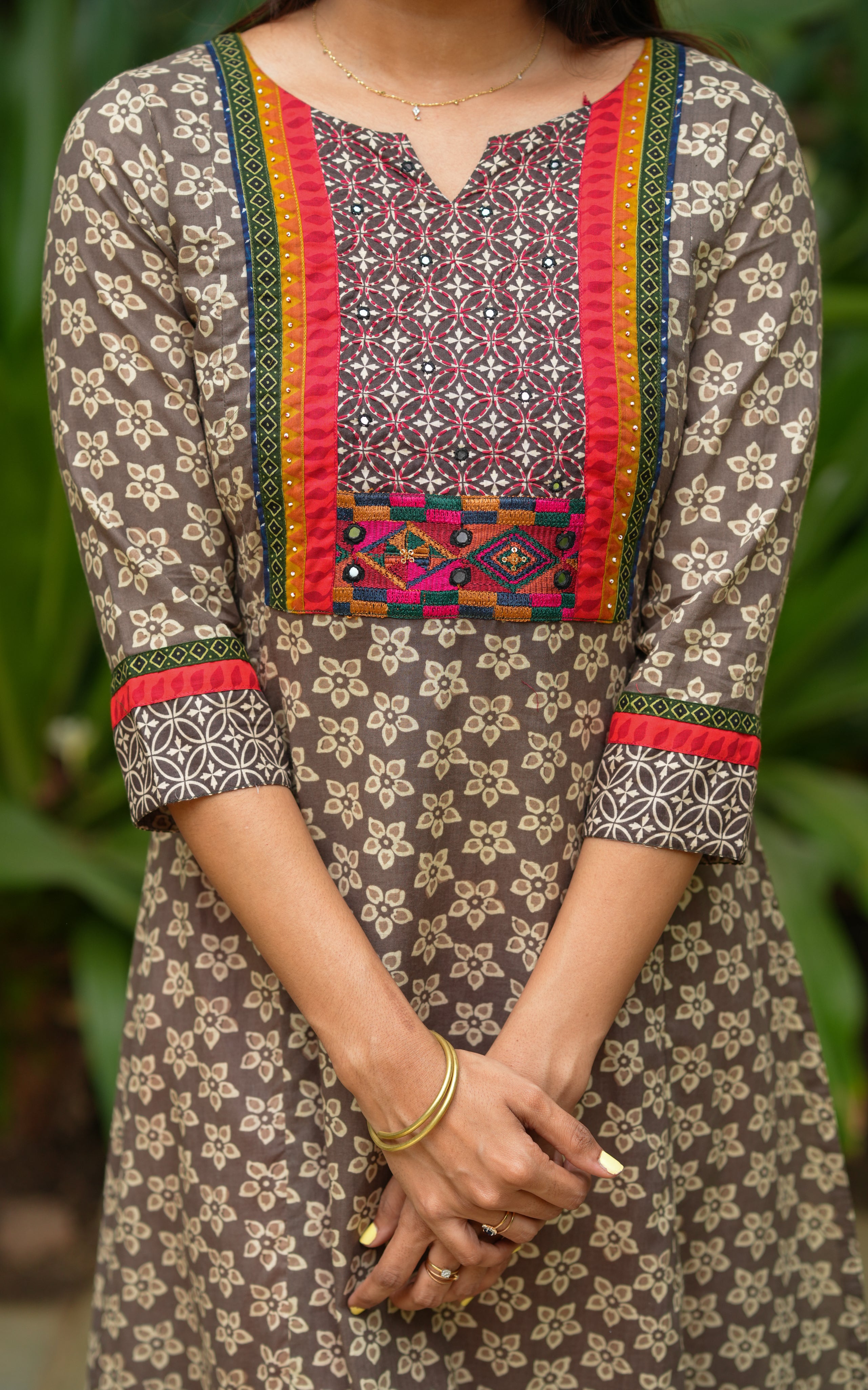 Brown cotton kurti with side slit for women