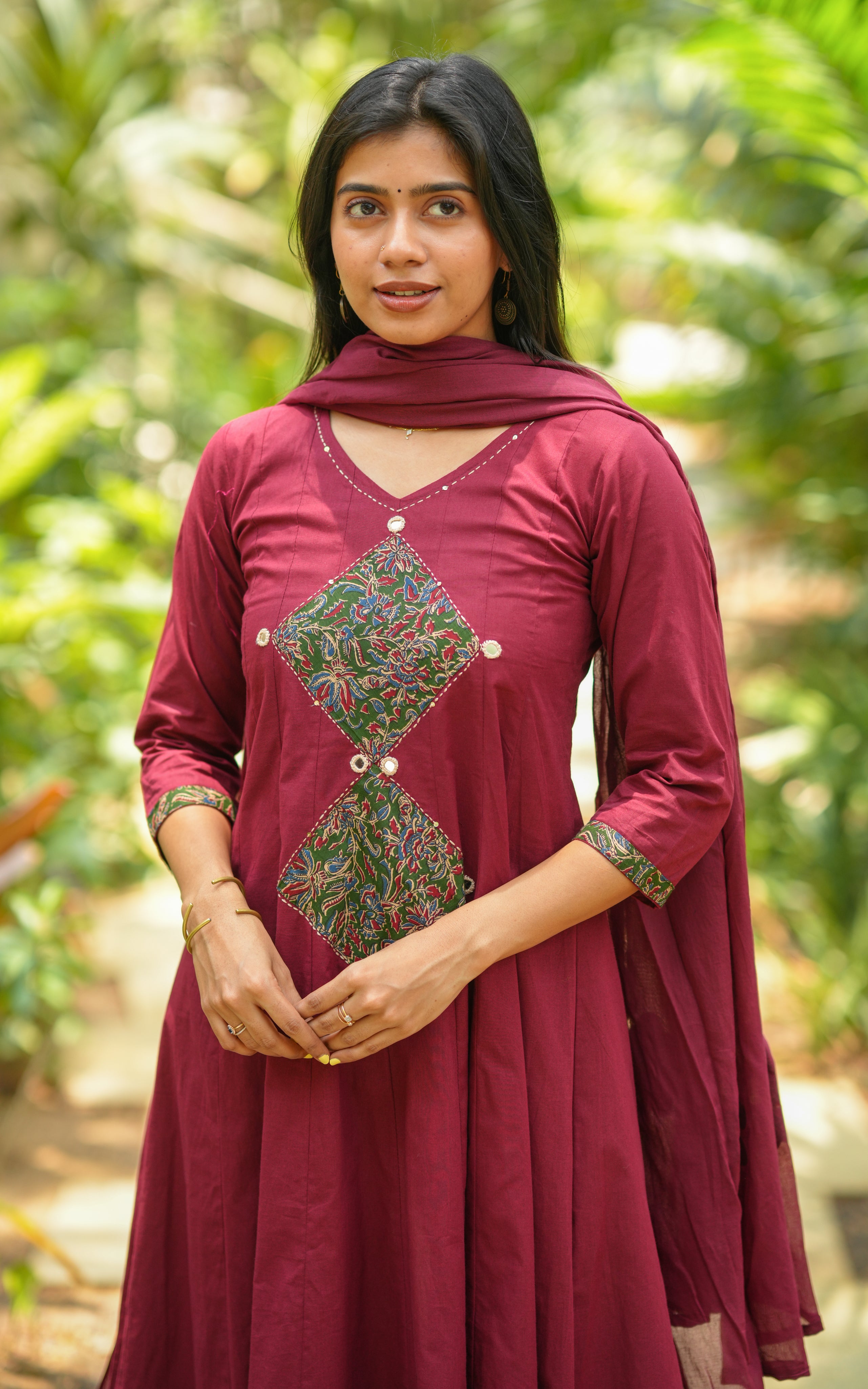 Maroon flared cotton Anarkali for women