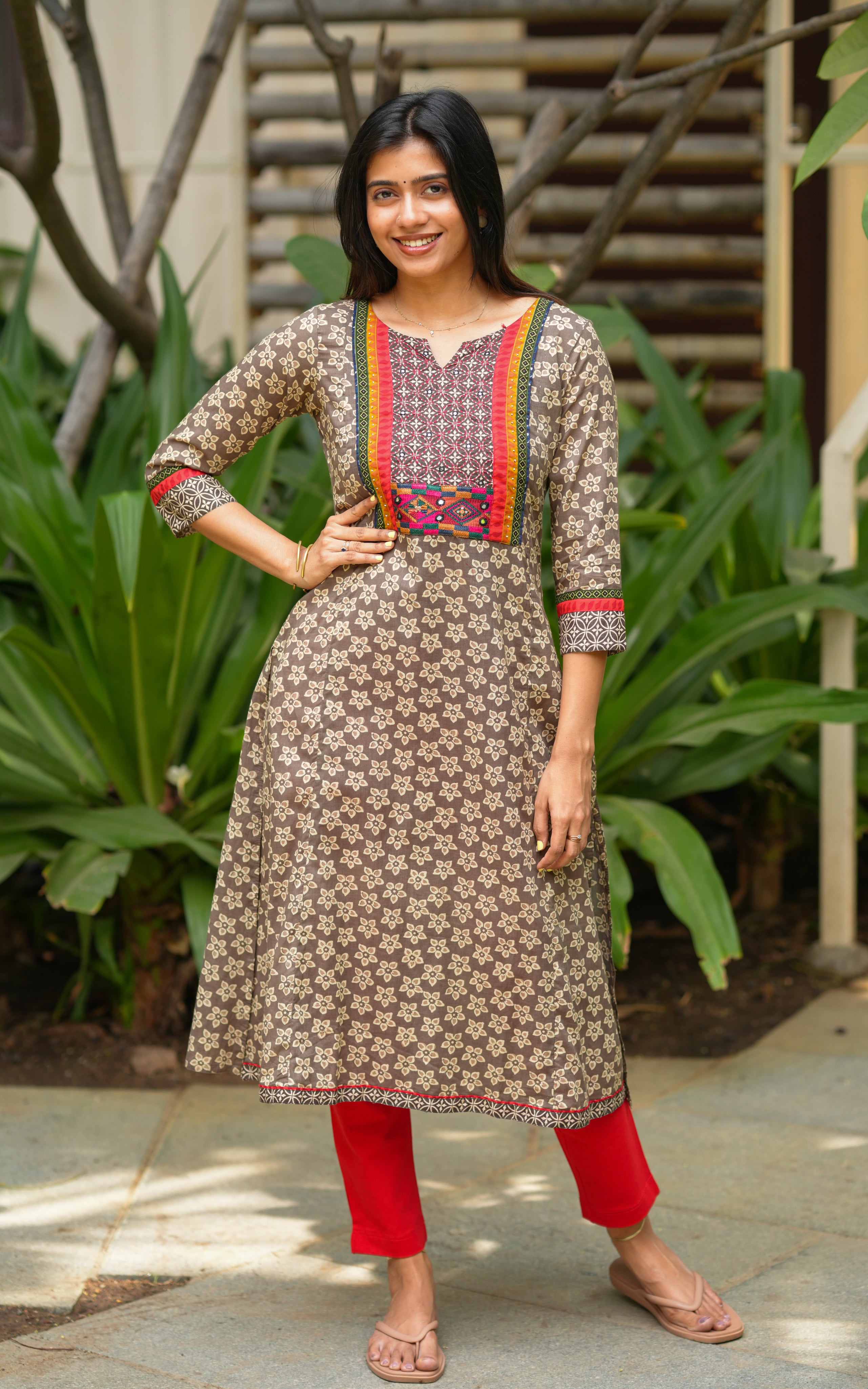 Brown stylish Aline kurti for women