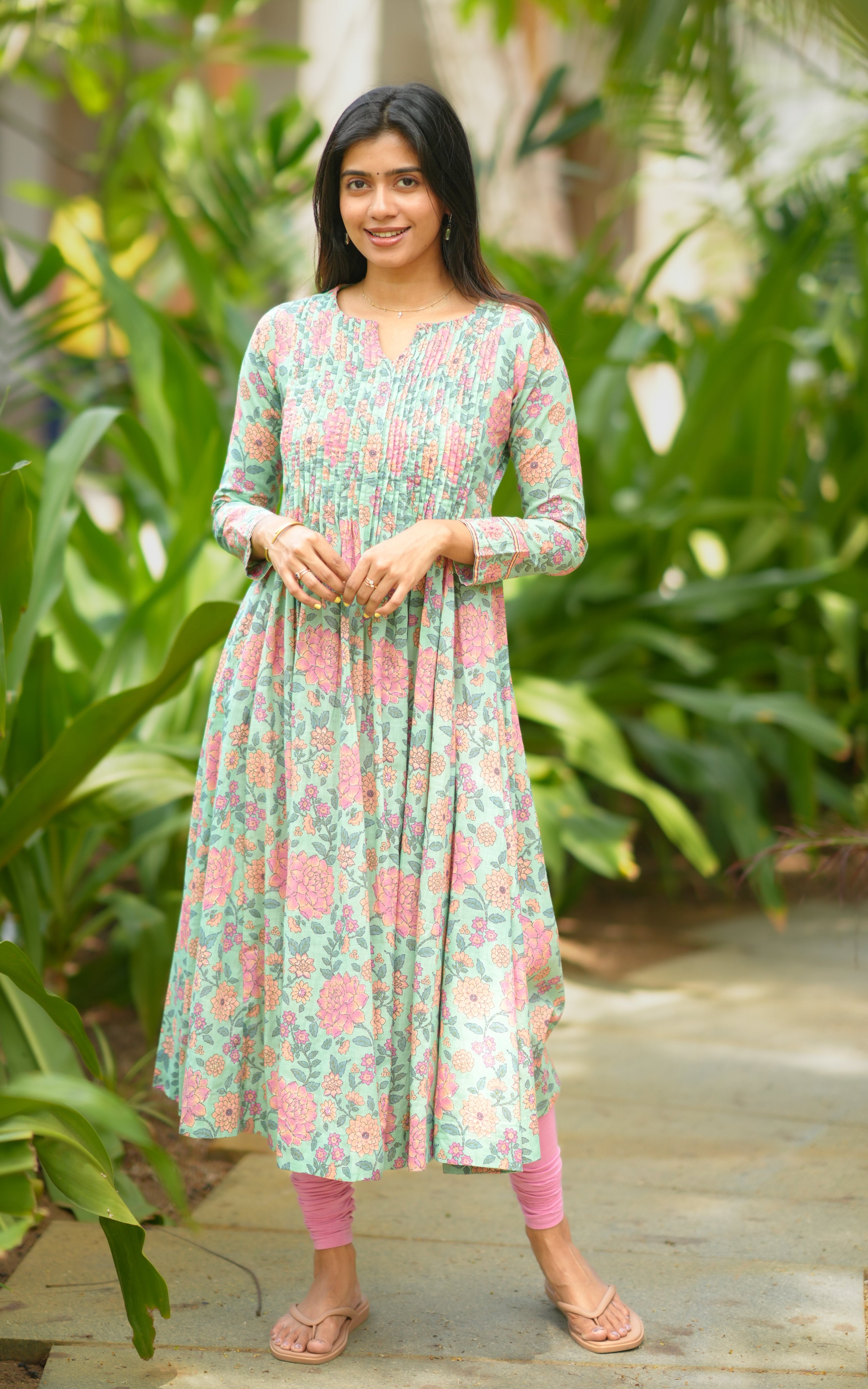 Mint green cotton Aline kurti for women