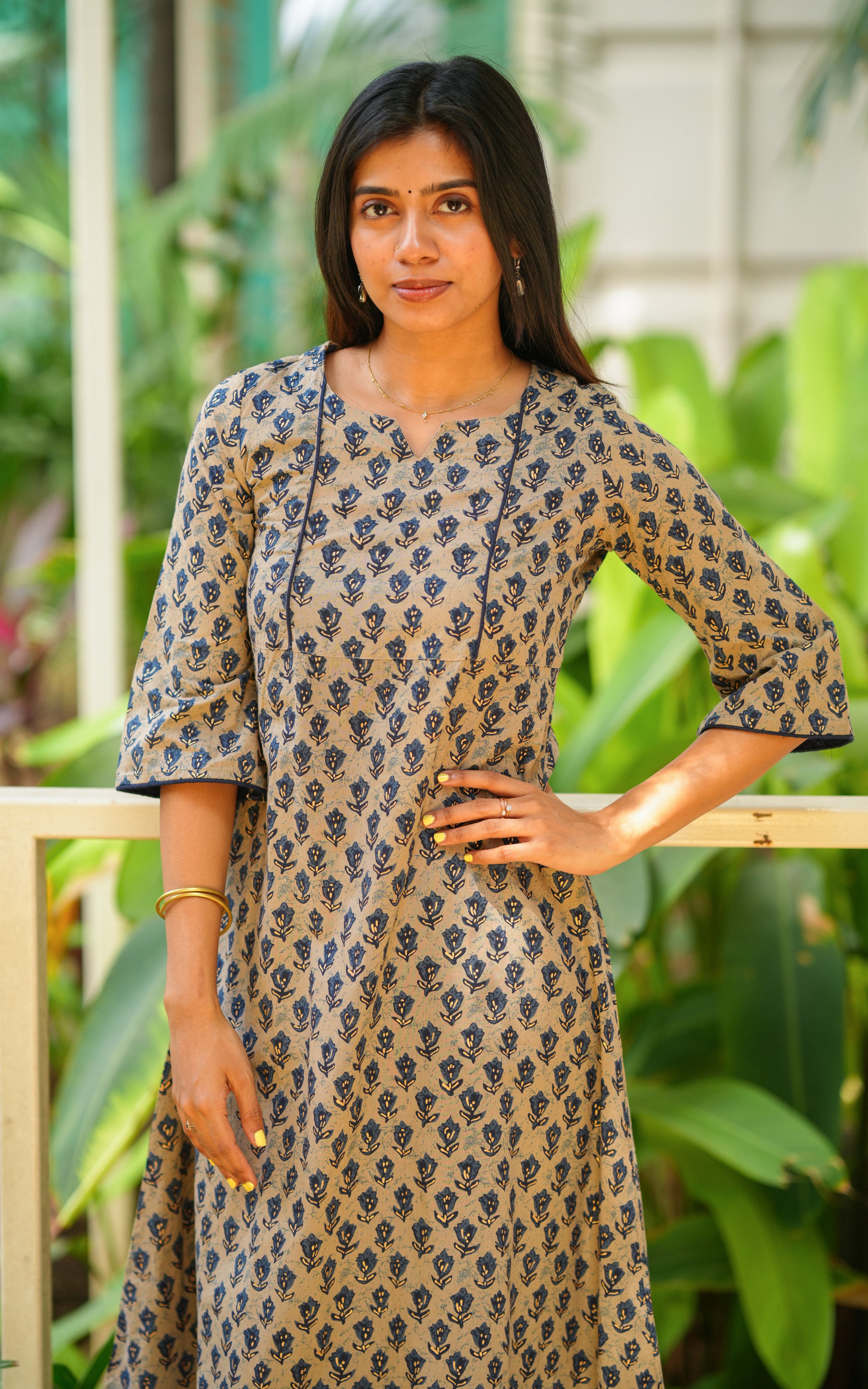 Blue printed cotton kurti for women