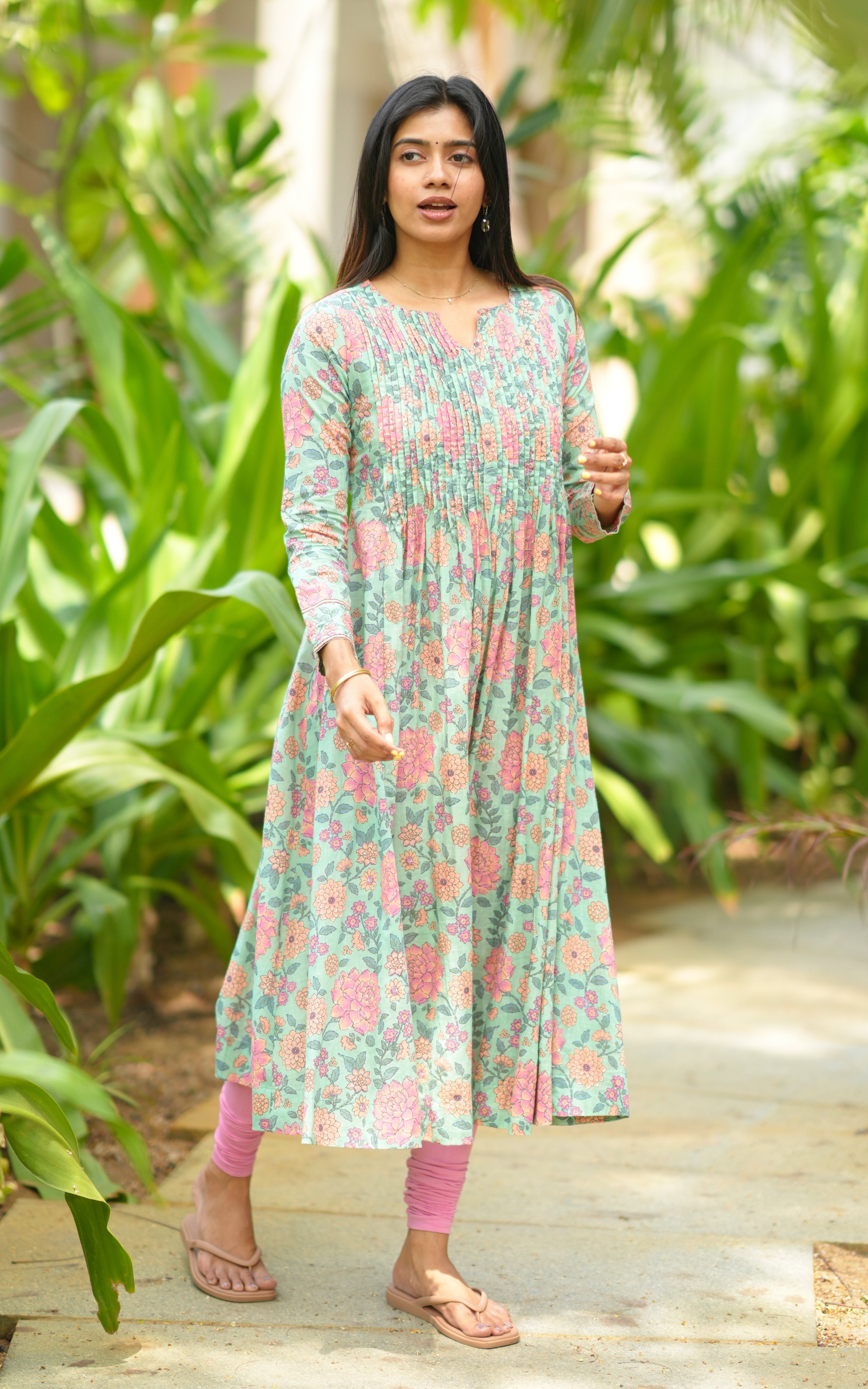 Mint green trendy ethnic kurti for women