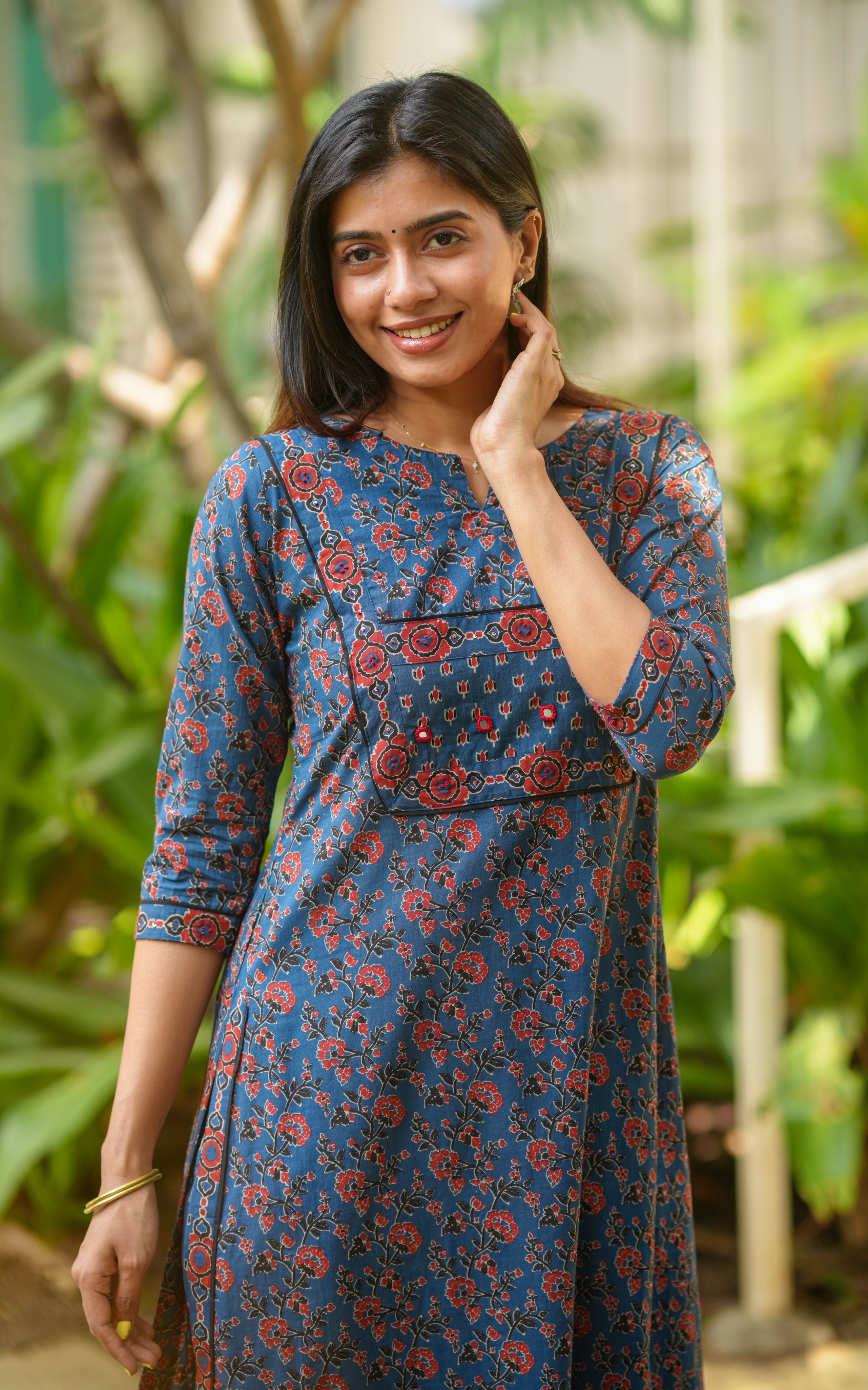 Printed cotton kurti with straight pant for women