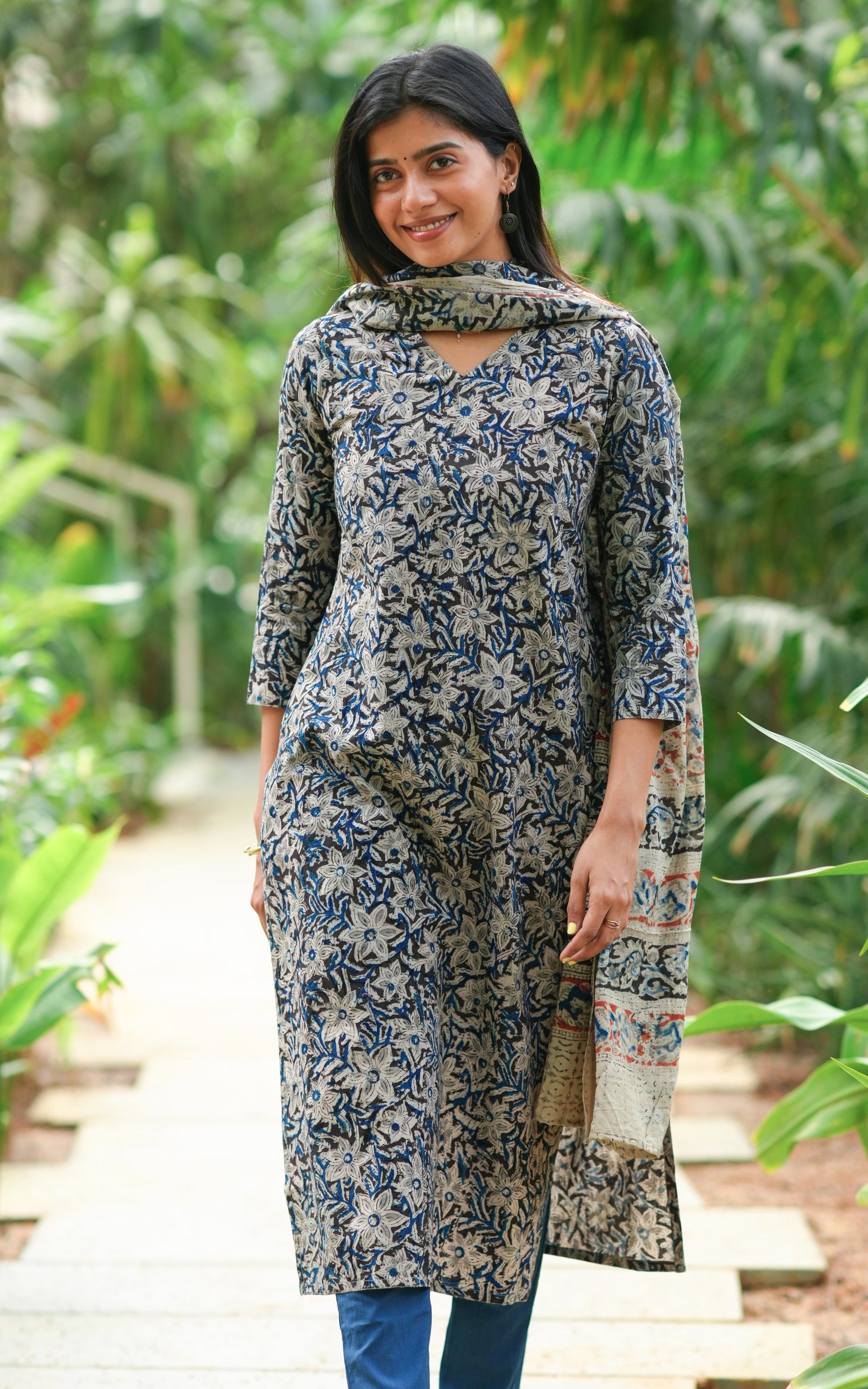 Black Kalamkari cotton kurti for women