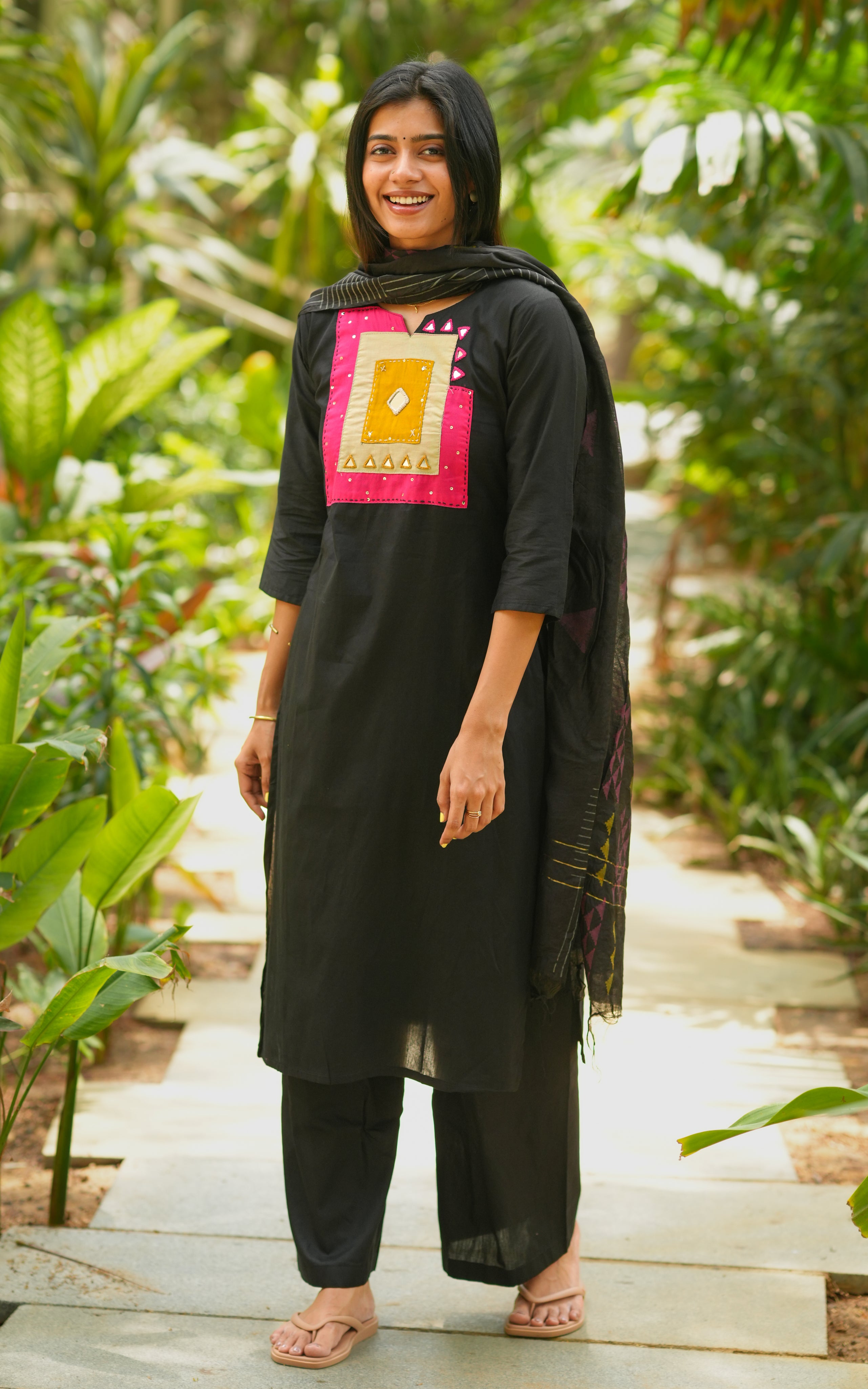 Instore – Black Cotton Kurti Set for Women – Handblock Printed – Ethnic Wear