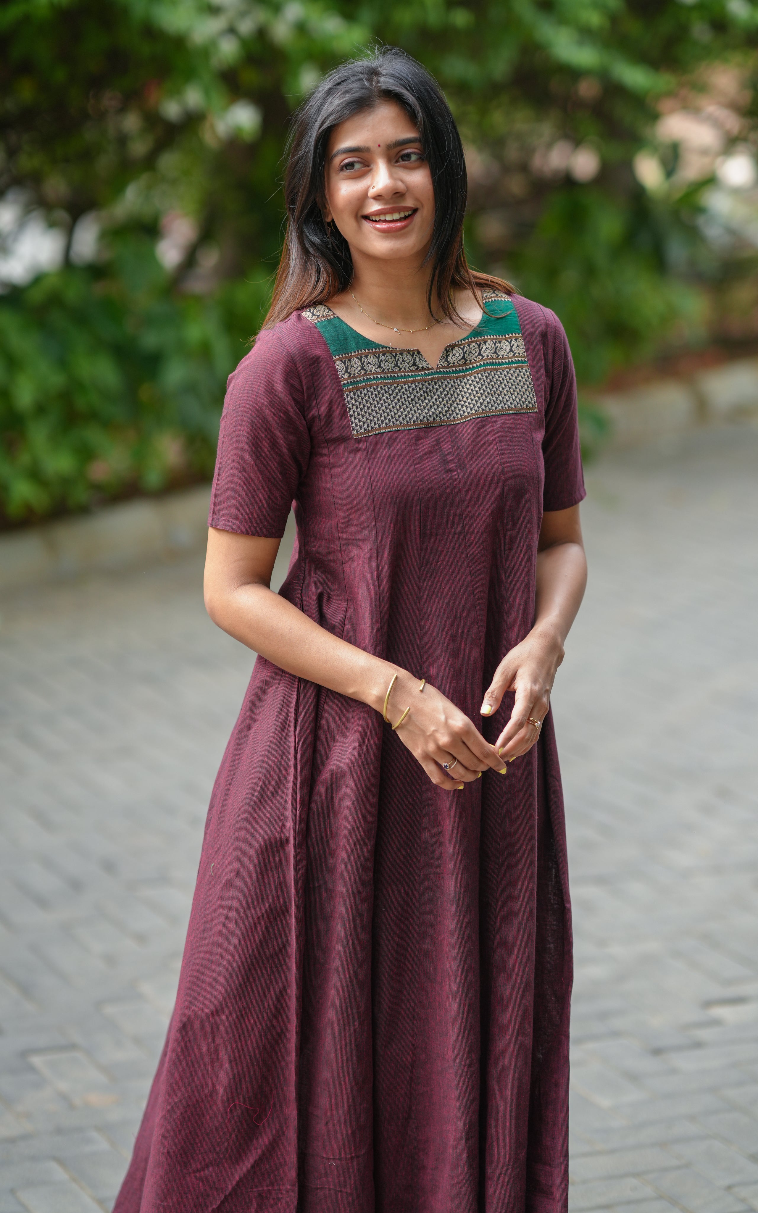 South cotton Anarkali with criss cross back neck for women