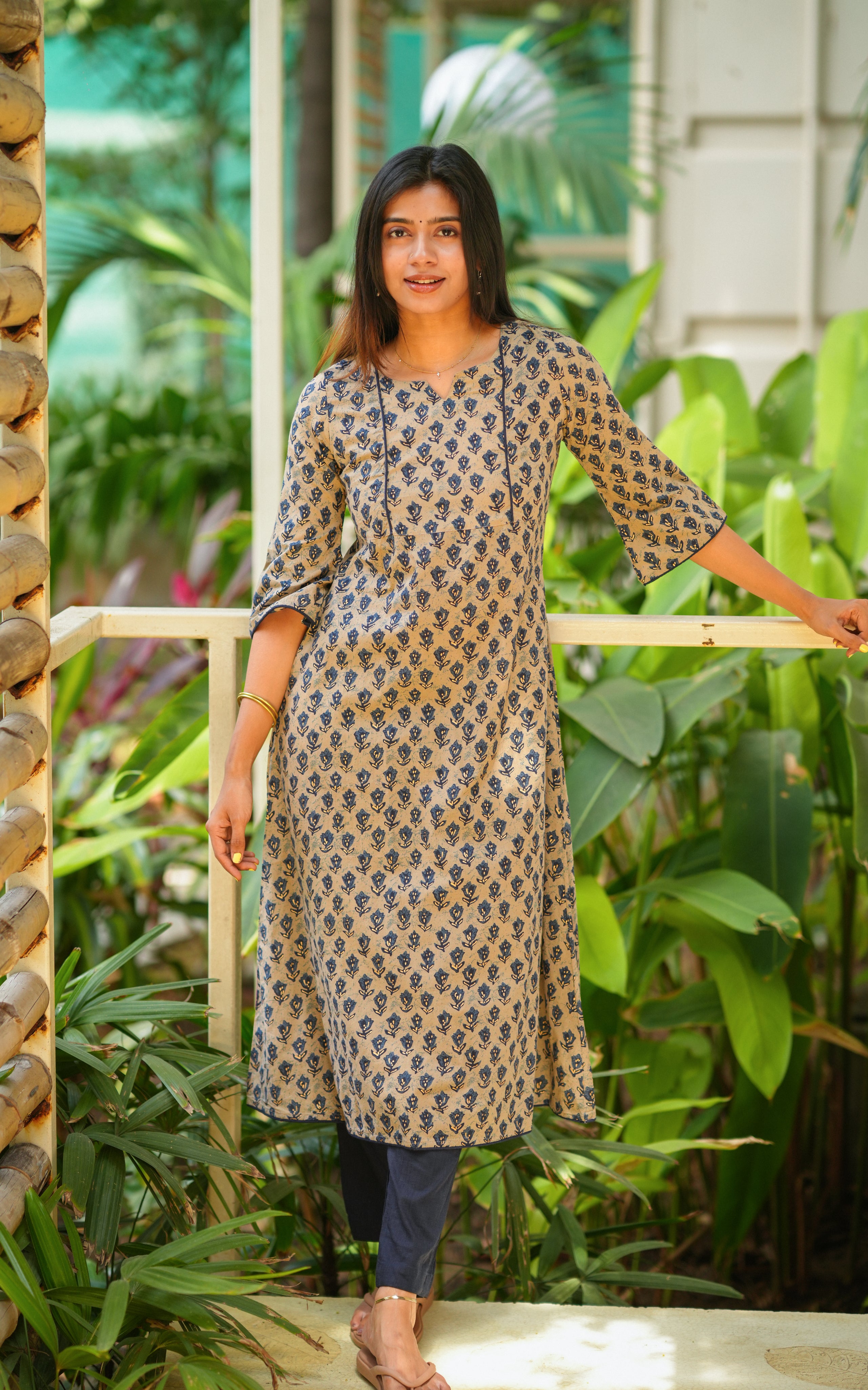 Blue cotton Aline kurti for women