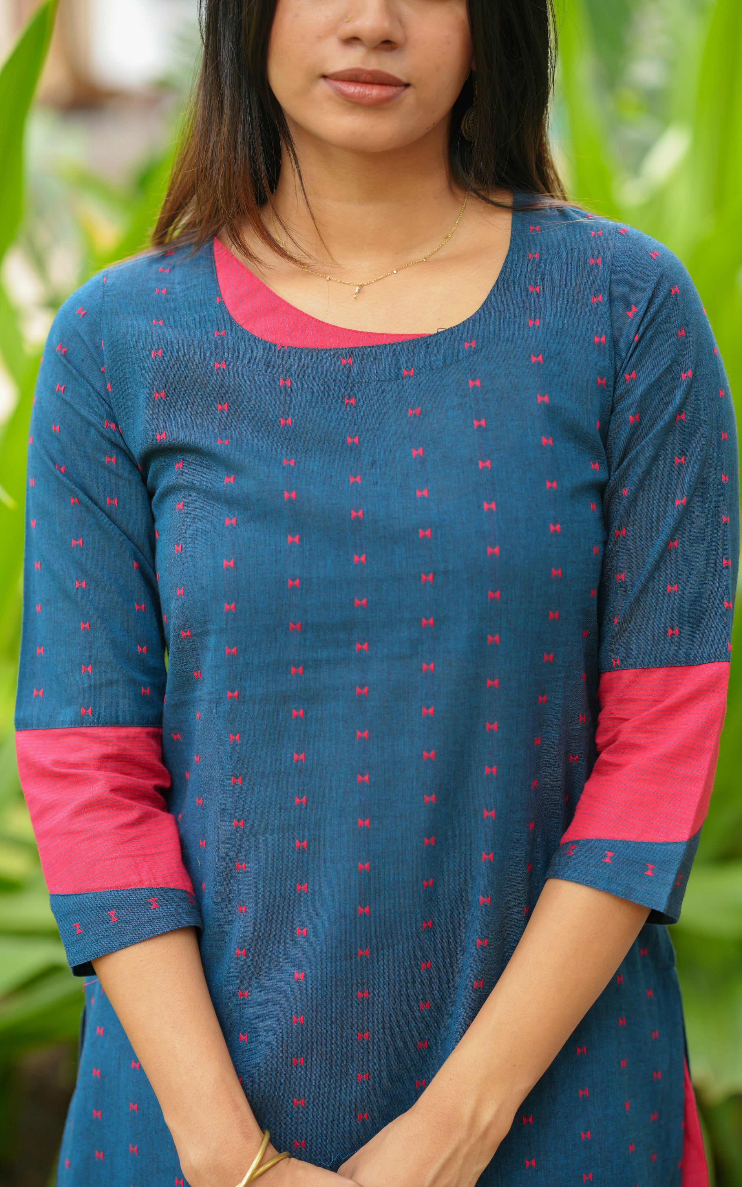 Instore - Deep Teal South Cotton Straight Cut Kurti with Side Slit, Palazzo Pant with Side Pocket, No Lining