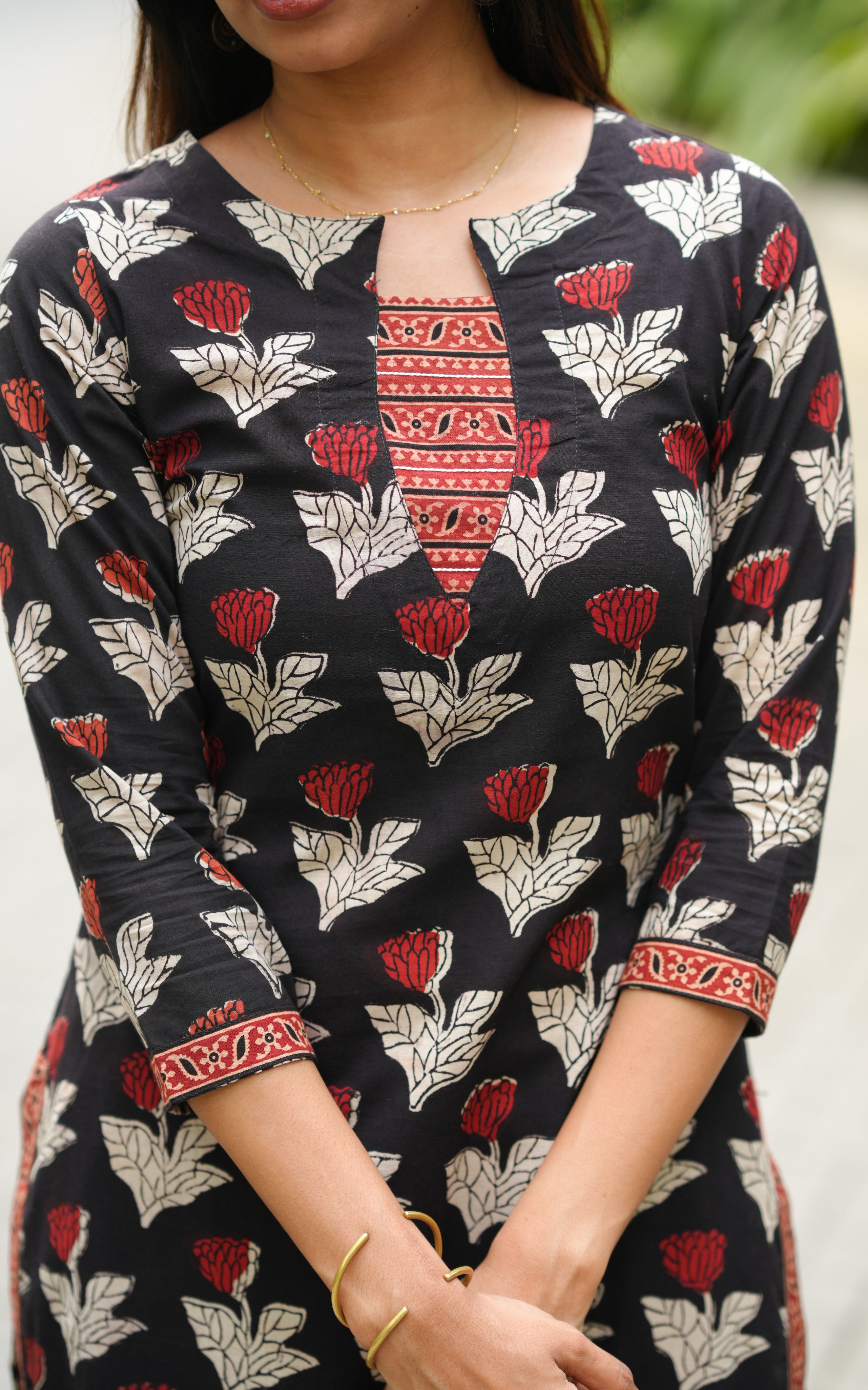 Printed cotton kurti with side slit for women
