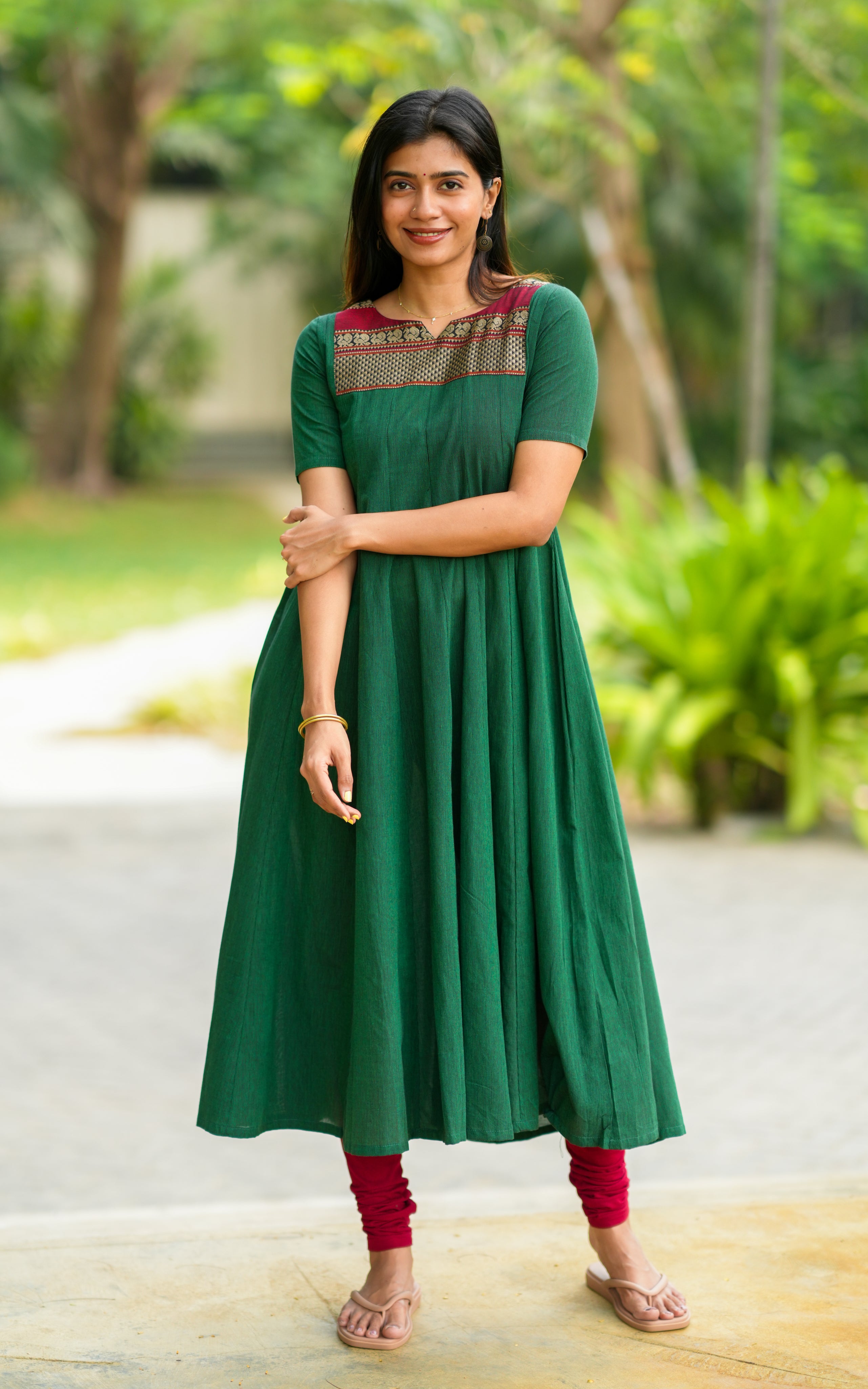 Green stylish Anarkali kurti for women