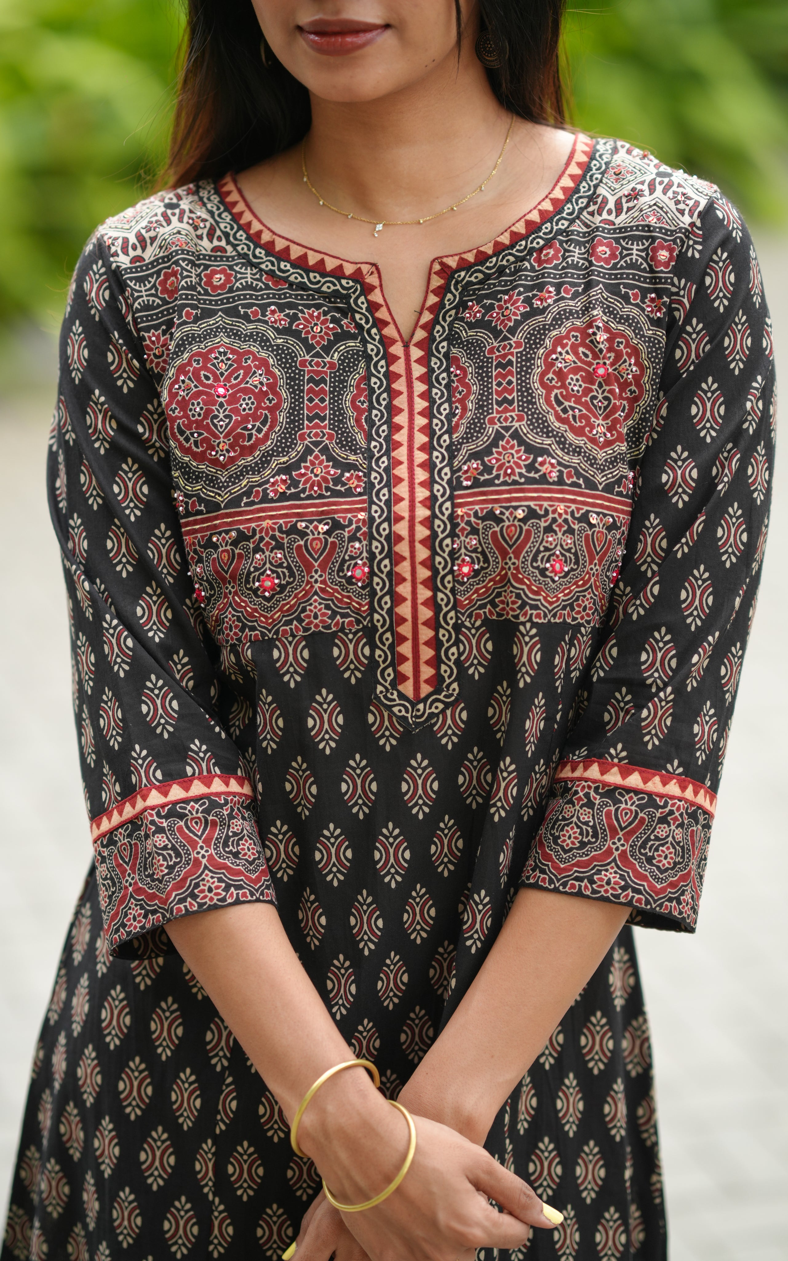 Printed cotton Aline long kurti for women