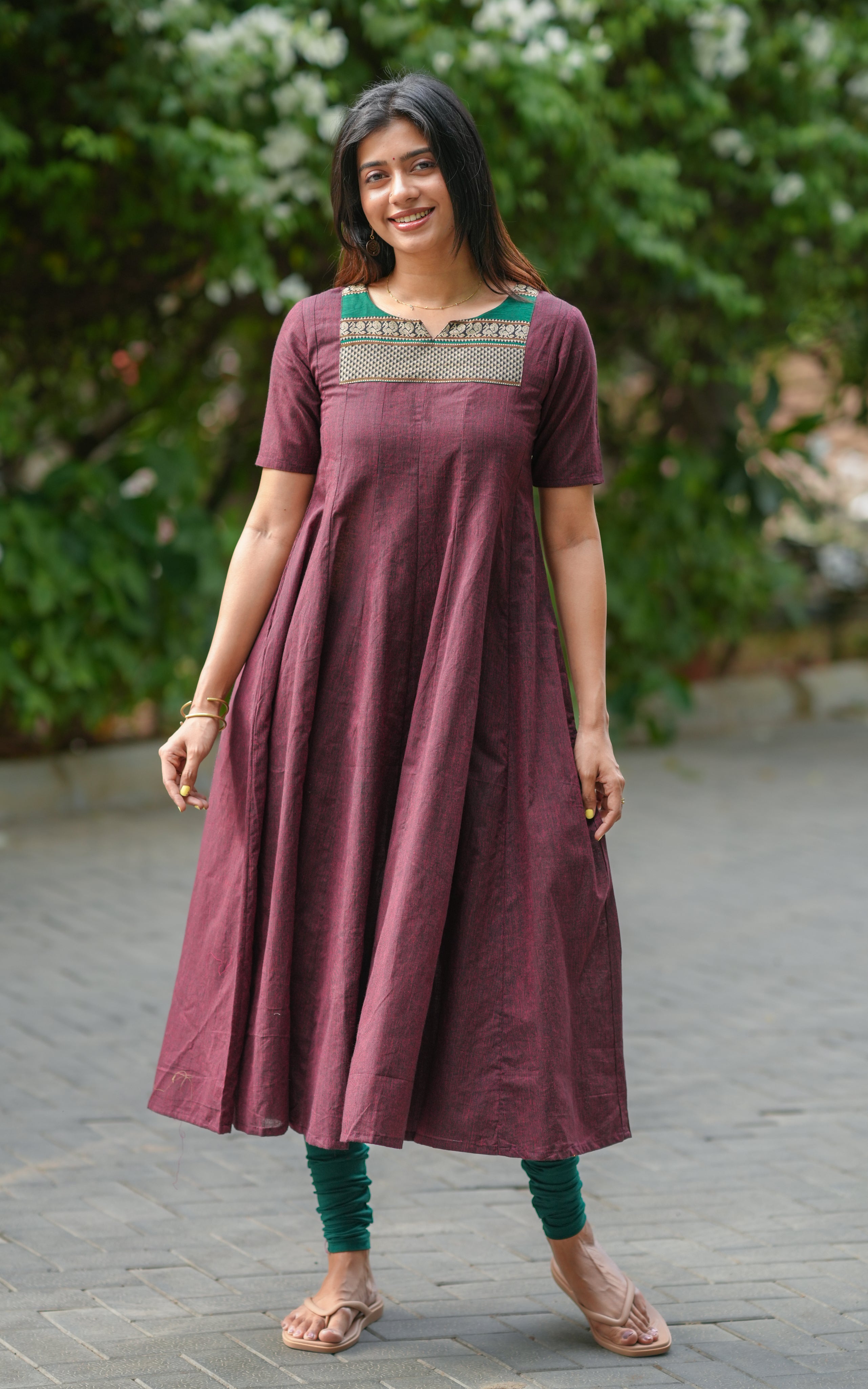 Maroon south cotton Anarkali kurti for women
