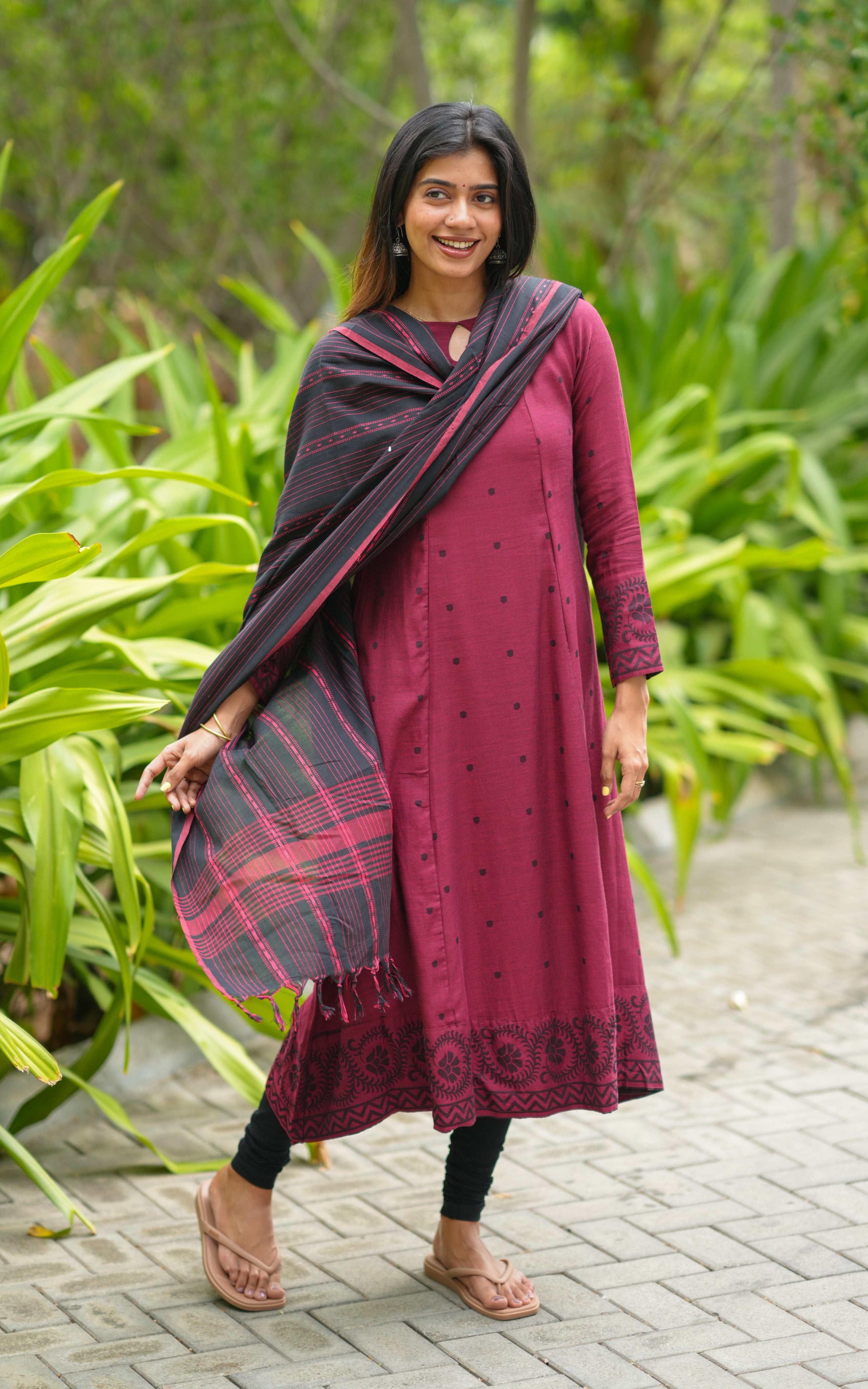 Maroon Anarkali kurti with dupatta for women